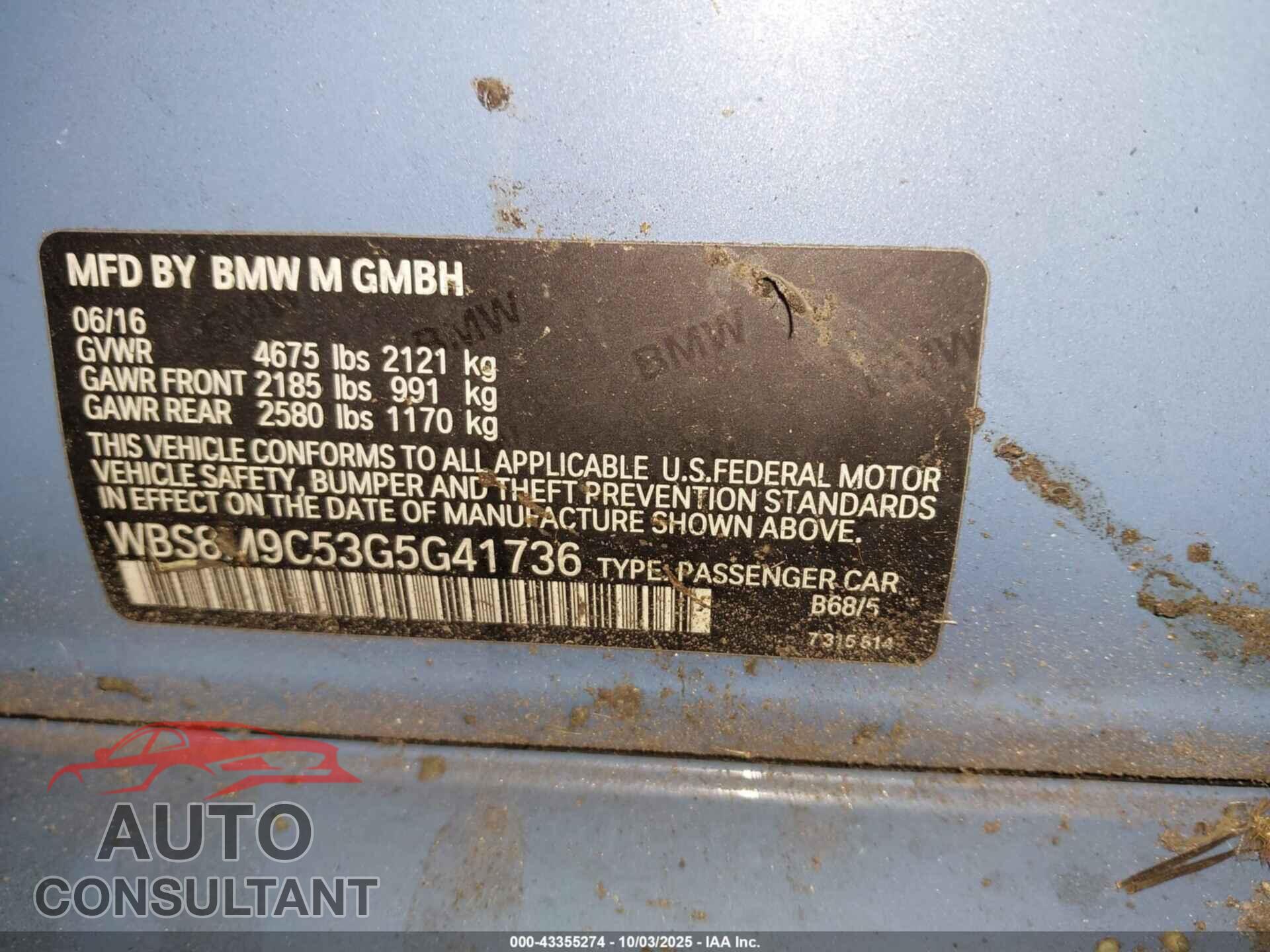 BMW M3 2016 - WBS8M9C53G5G41736