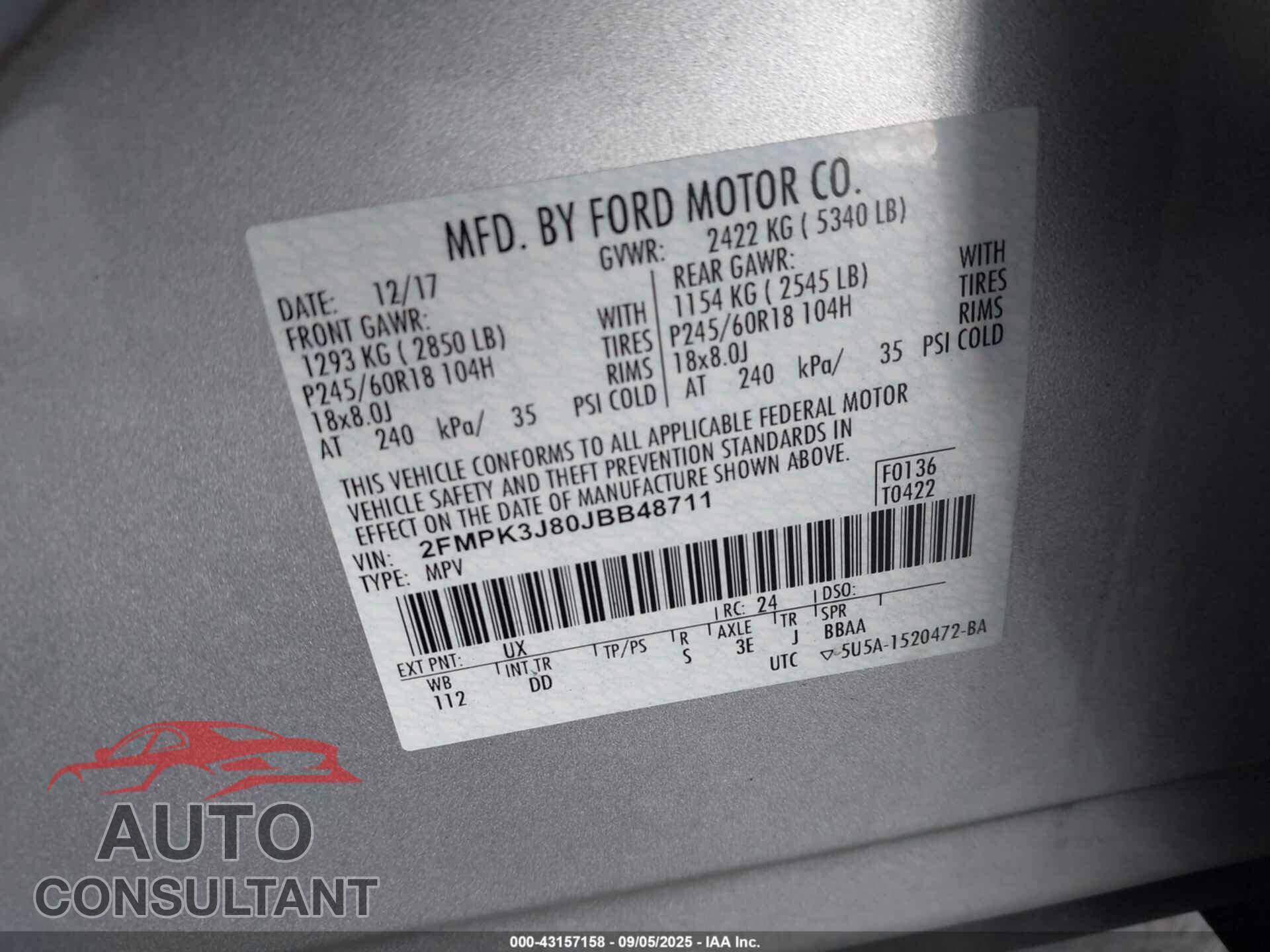 FORD EDGE 2018 - 2FMPK3J80JBB48711