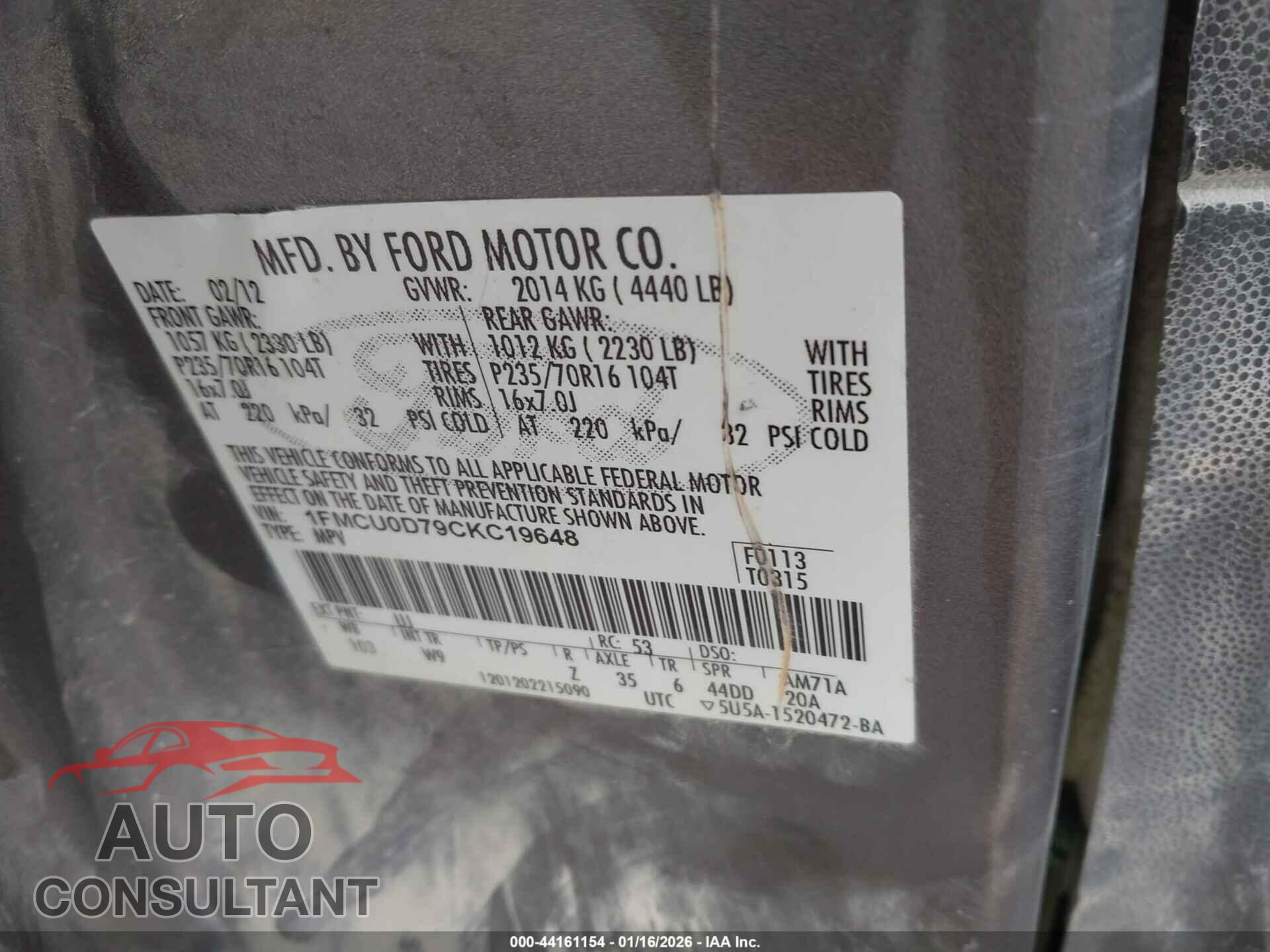 FORD ESCAPE 2012 - 1FMCU0D79CKC19648
