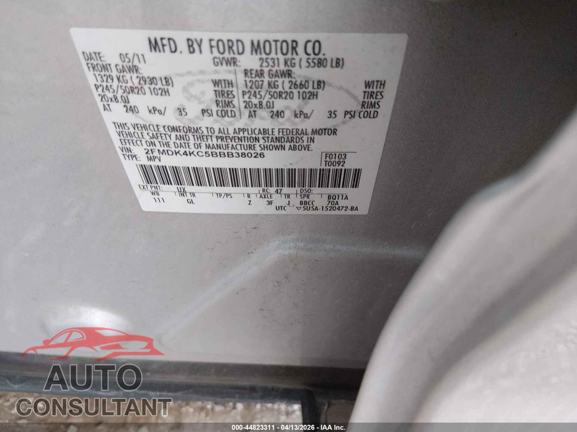 FORD EDGE 2011 - 2FMDK4KC5BBB38026