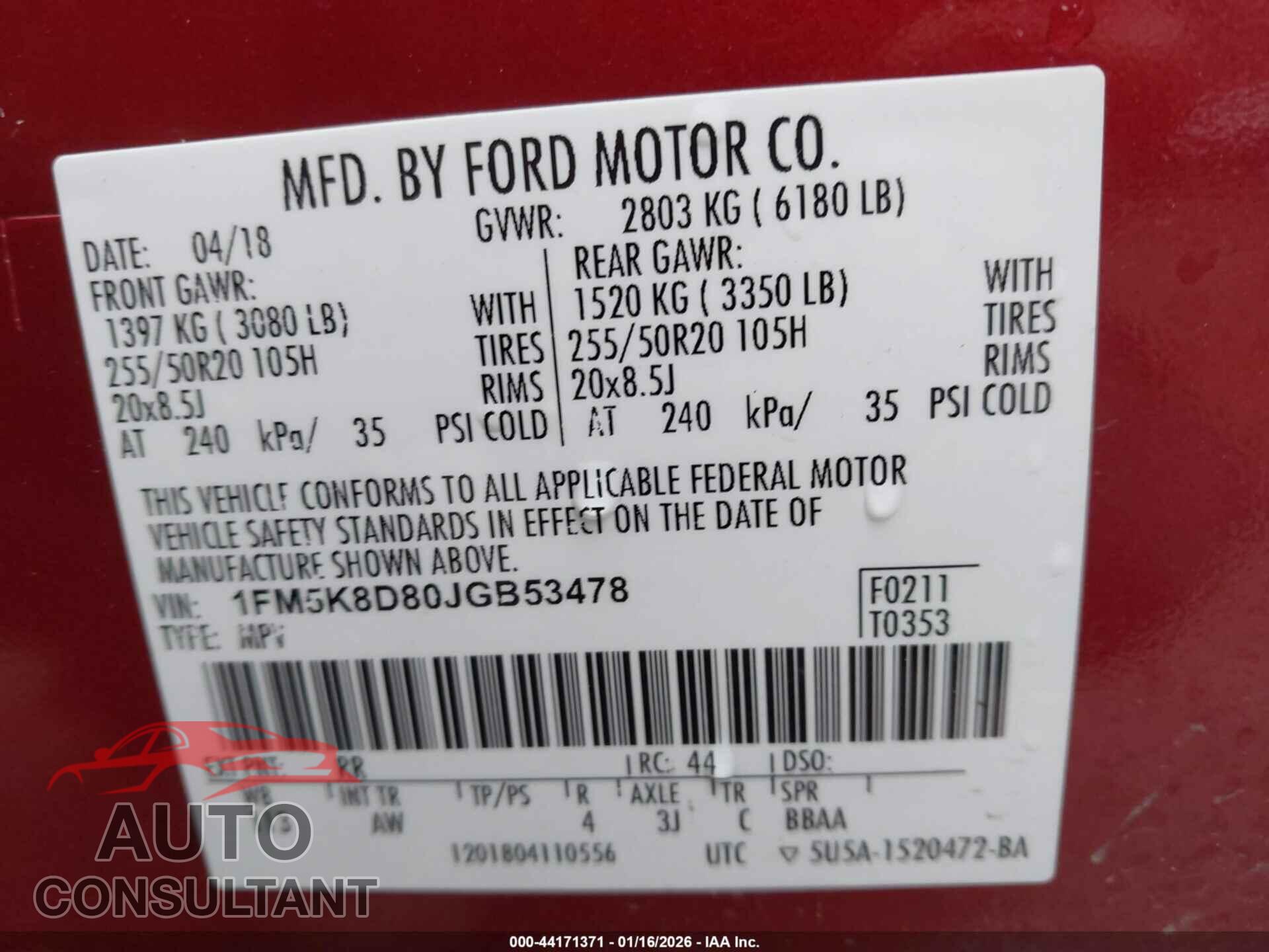 FORD EXPLORER 2018 - 1FM5K8D80JGB53478
