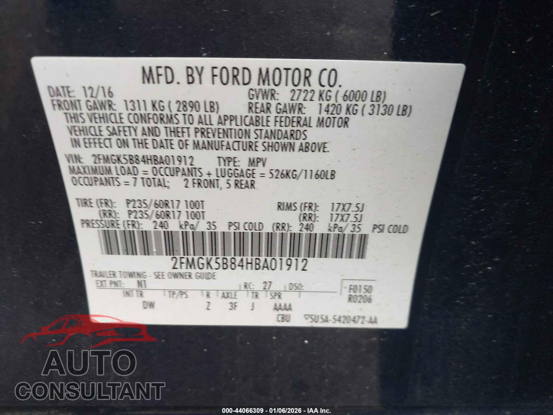 FORD FLEX 2017 - 2FMGK5B84HBA01912