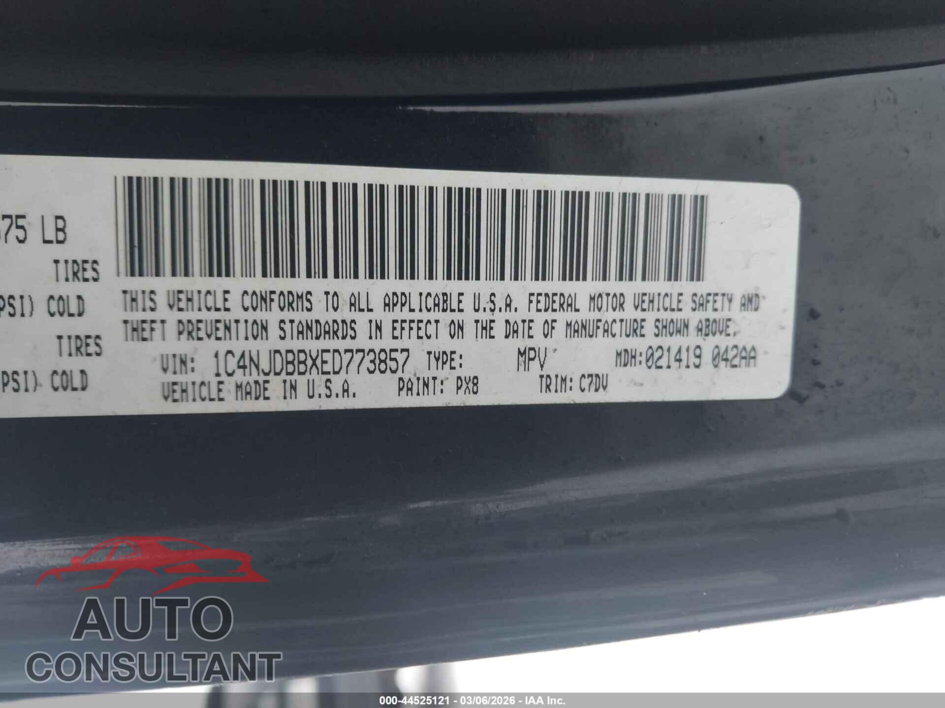 JEEP COMPASS 2014 - 1C4NJDBBXED773857