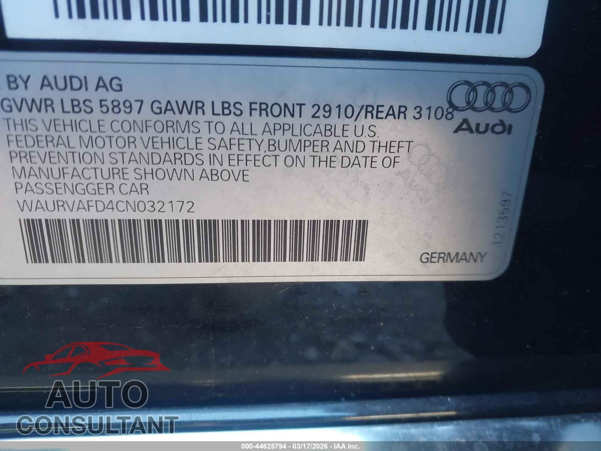 AUDI A8 L 2012 - WAURVAFD4CN032172