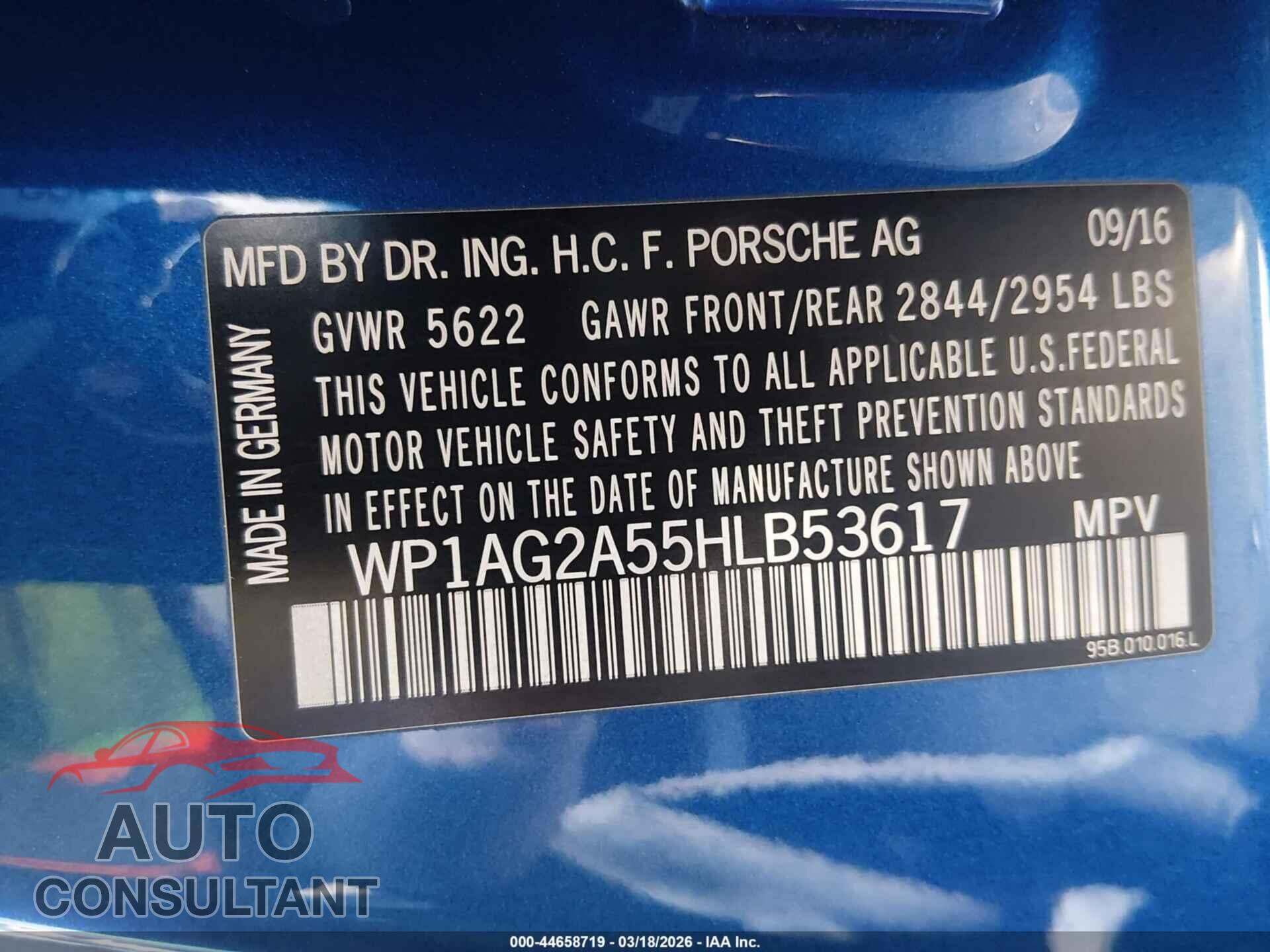 PORSCHE MACAN 2017 - WP1AG2A55HLB53617
