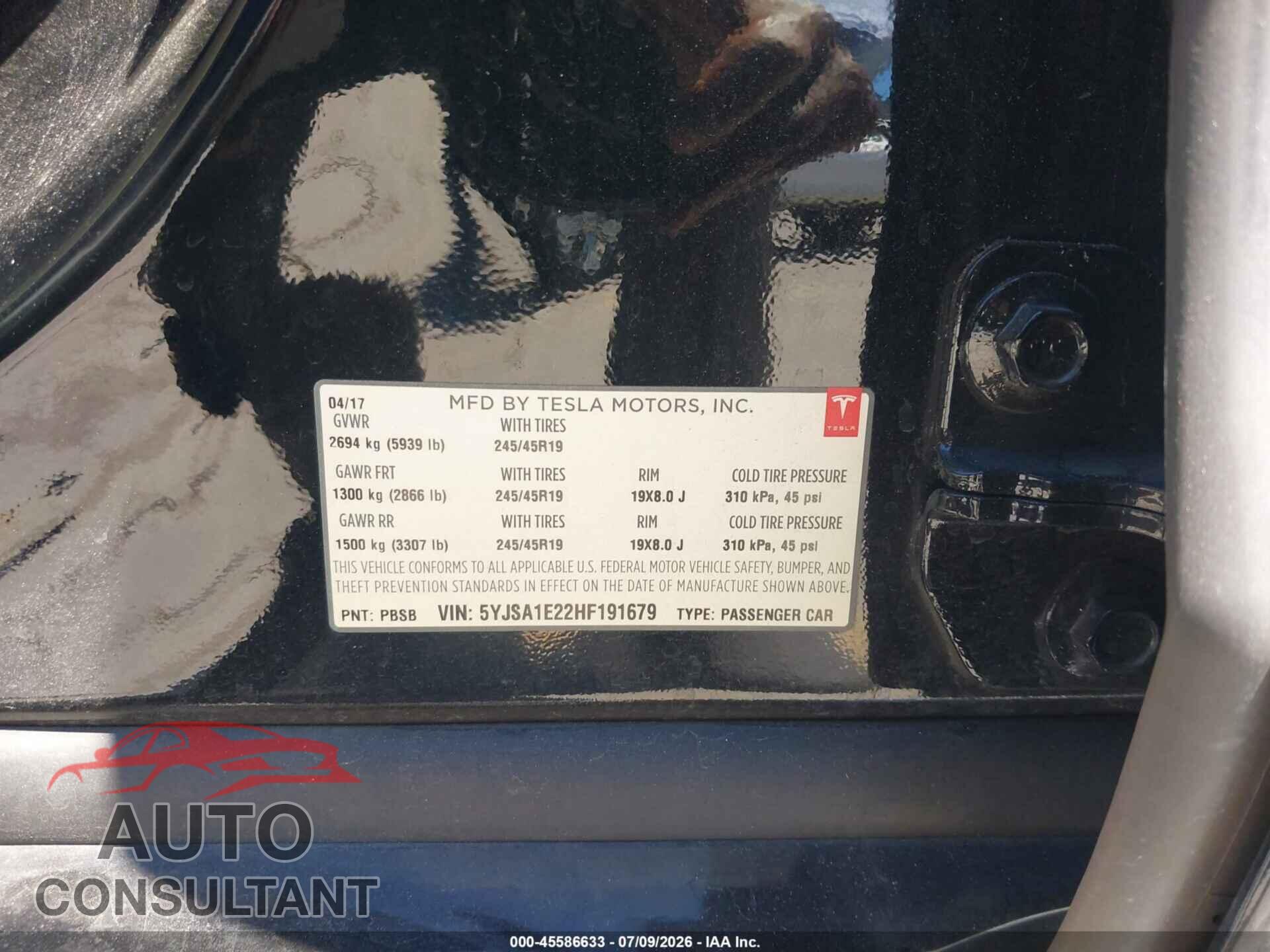 TESLA MODEL S 2017 - 5YJSA1E22HF191679