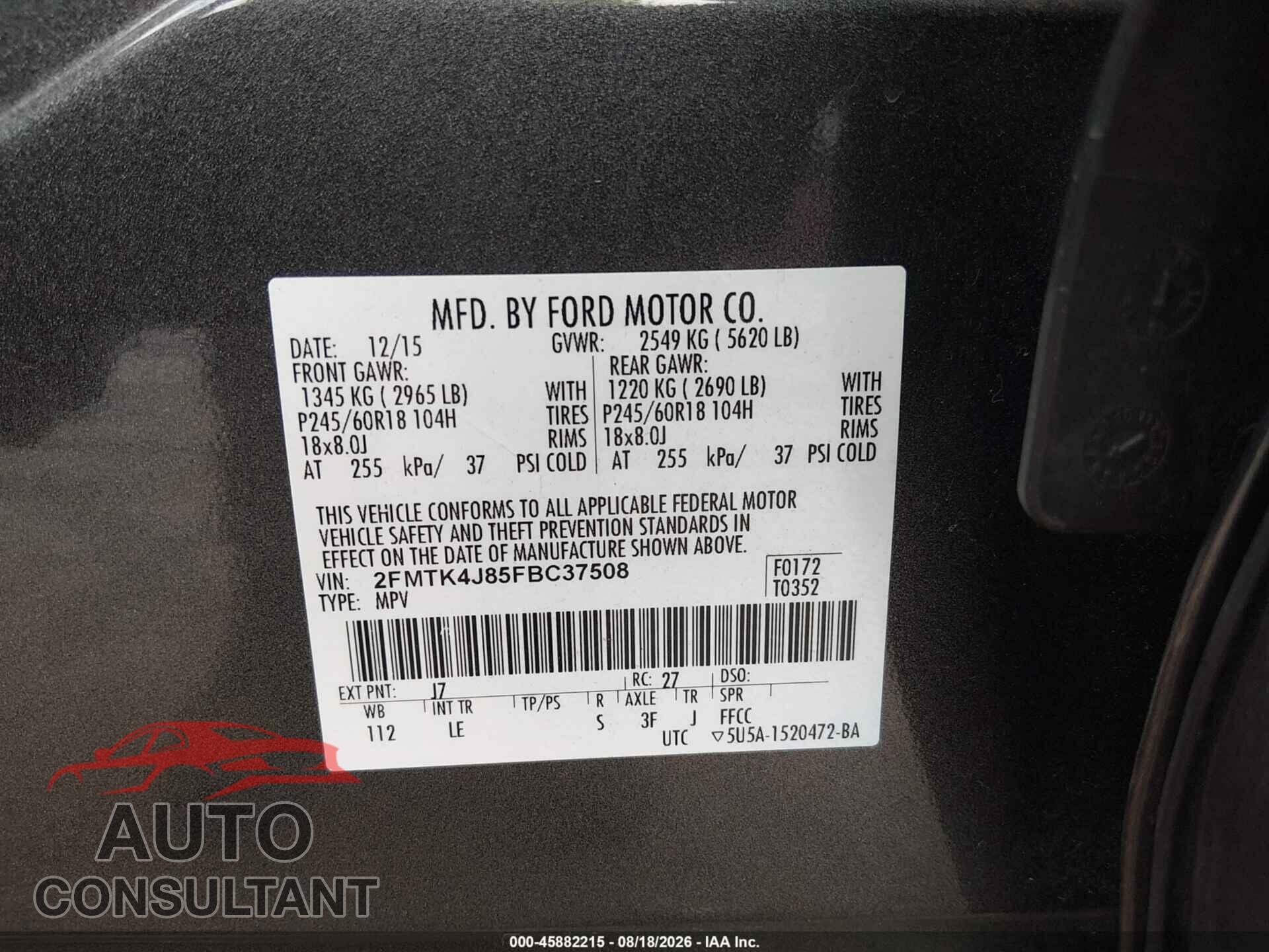 FORD EDGE 2015 - 2FMTK4J85FBC37508