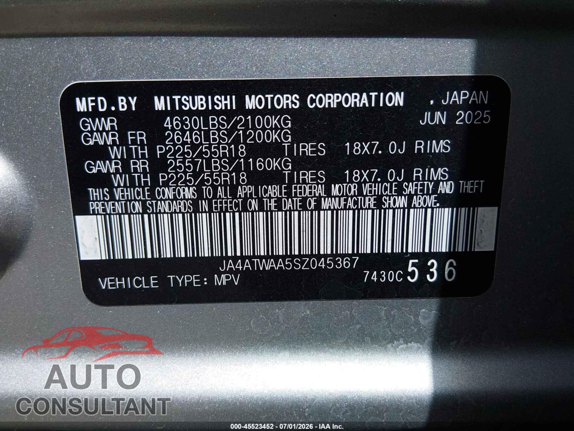 MITSUBISHI ECLIPSE CROSS 2025 - JA4ATWAA5SZ045367
