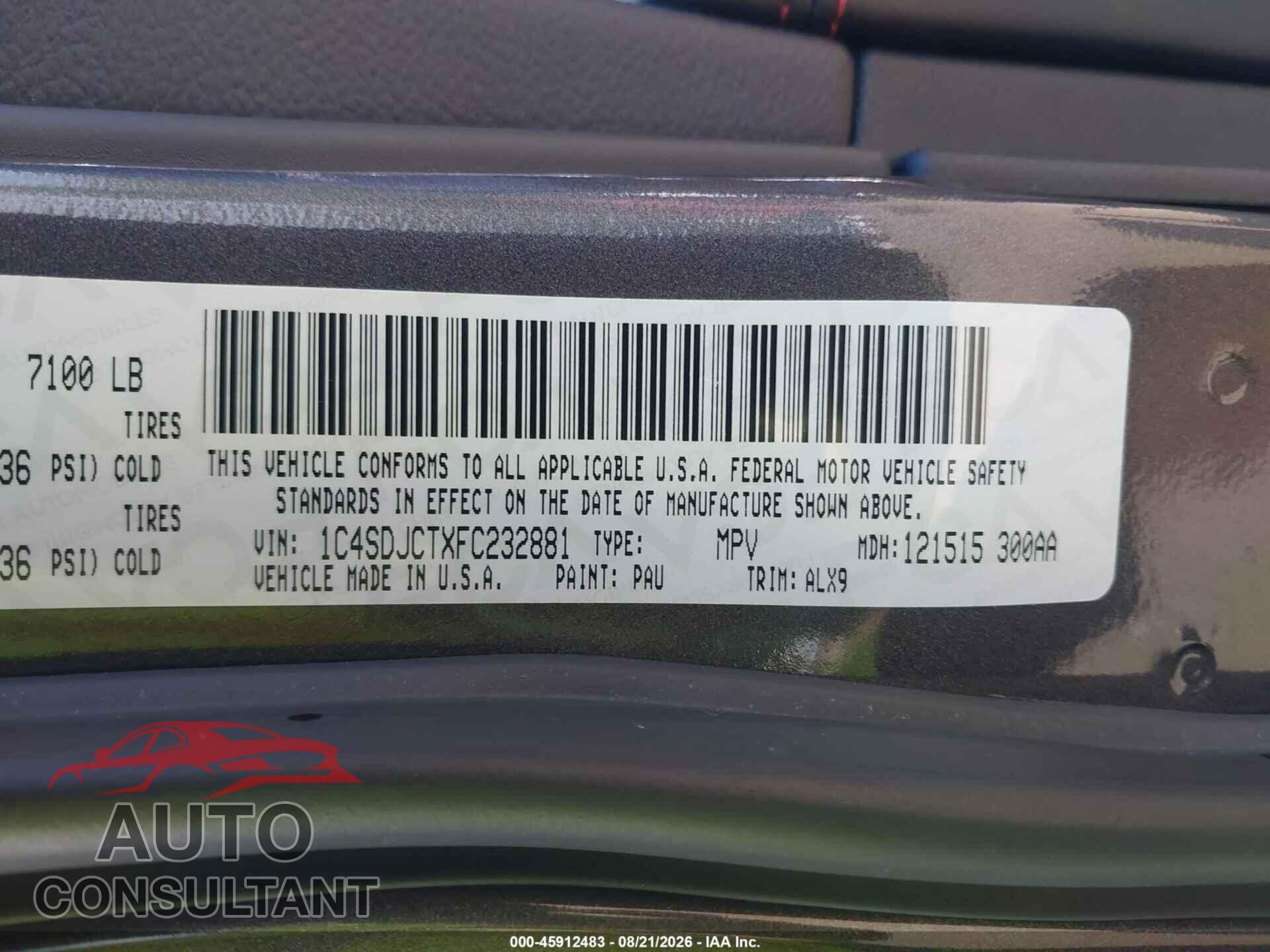 DODGE DURANGO 2015 - 1C4SDJCTXFC232881
