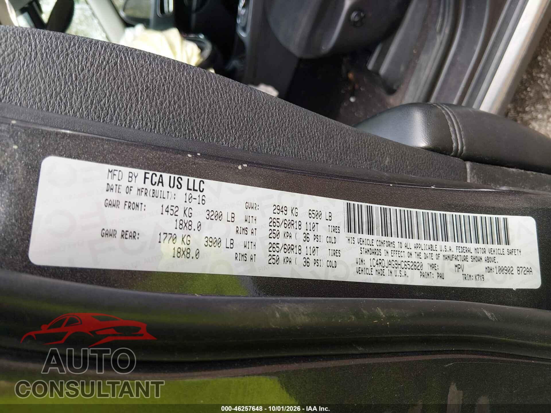 DODGE DURANGO 2017 - 1C4RDJAG9HC652820