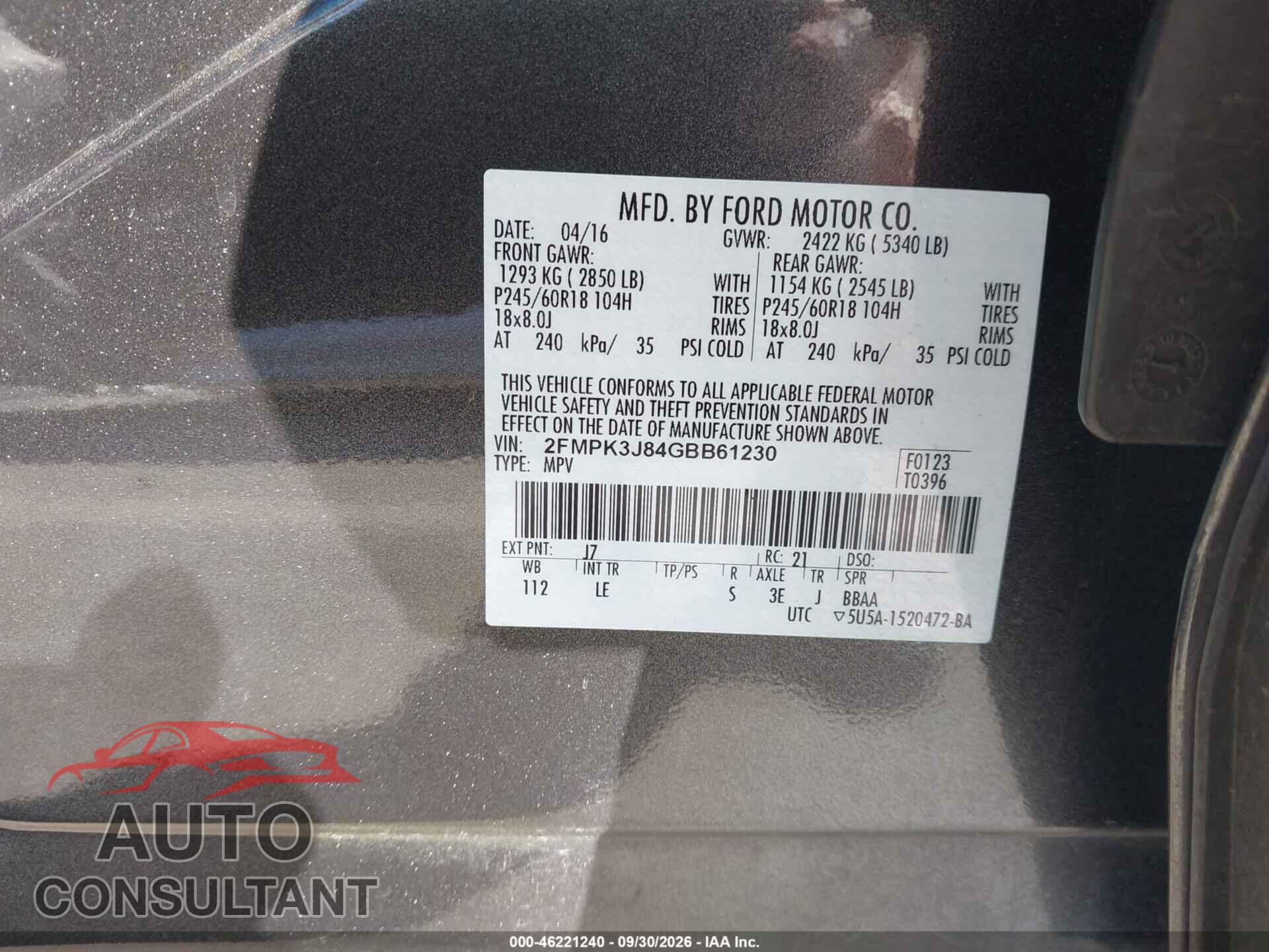 FORD EDGE 2016 - 2FMPK3J84GBB61230