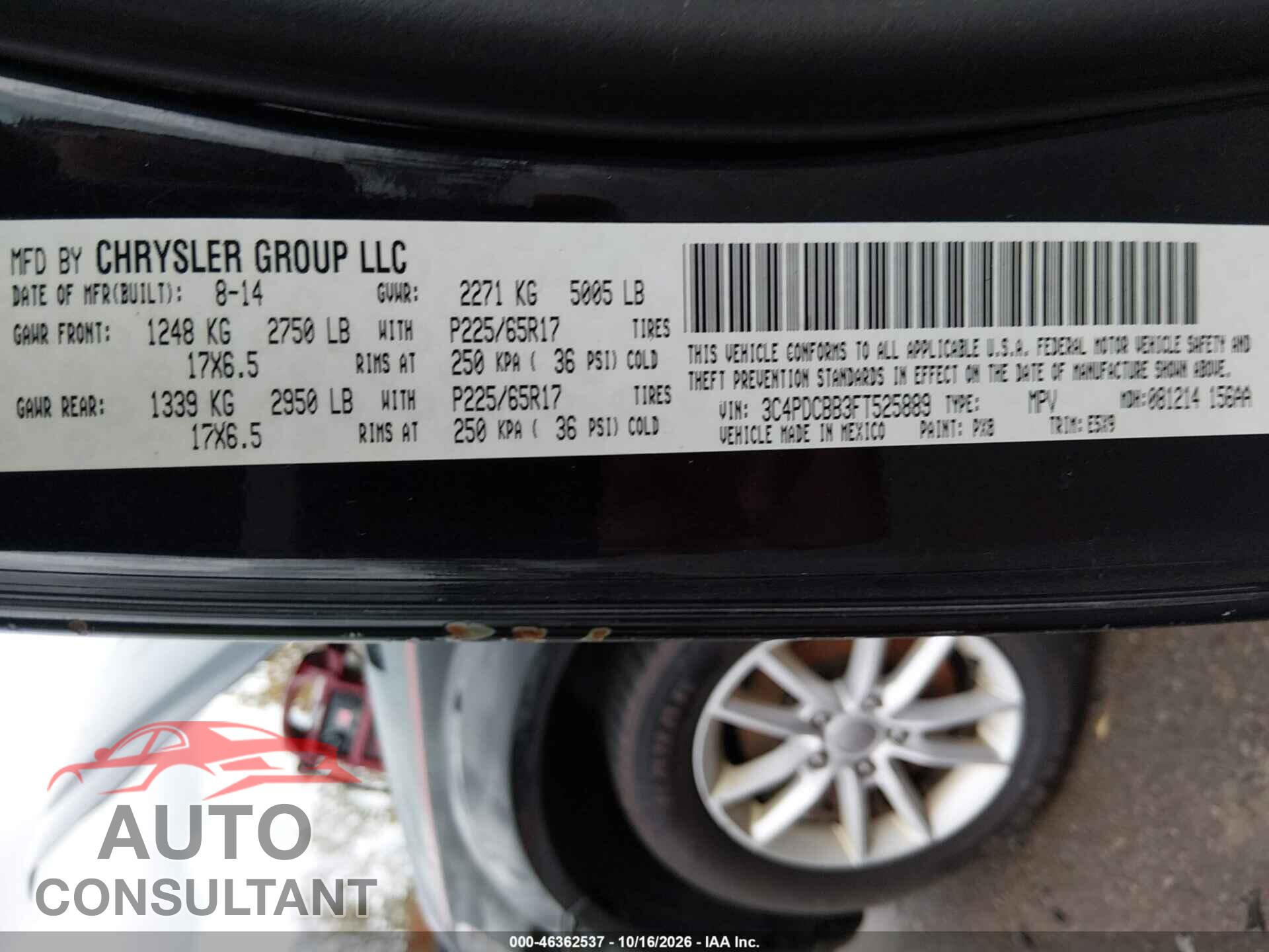 DODGE JOURNEY 2015 - 3C4PDCBB3FT525889