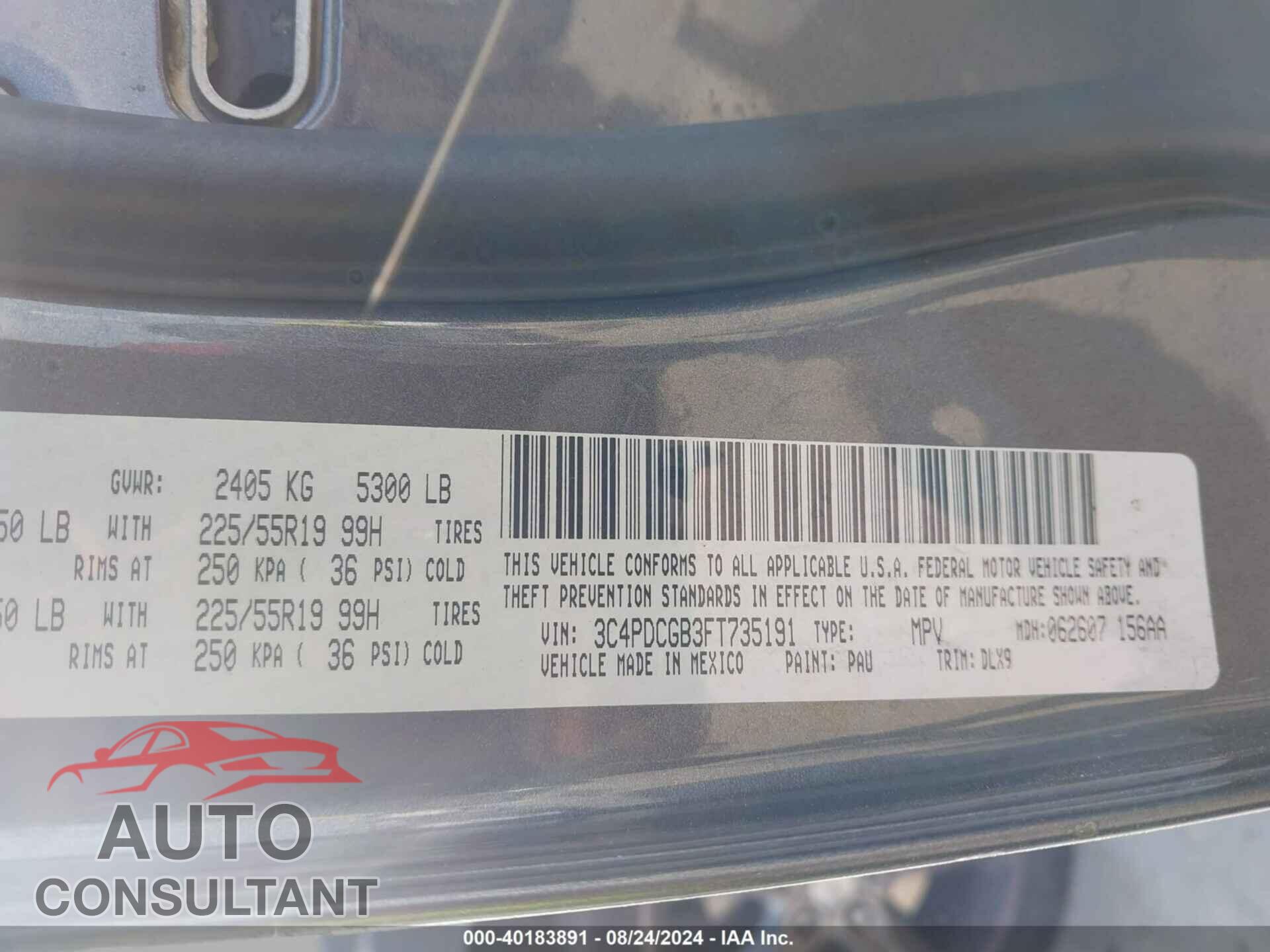 DODGE JOURNEY 2015 - 3C4PDCGB3FT735191