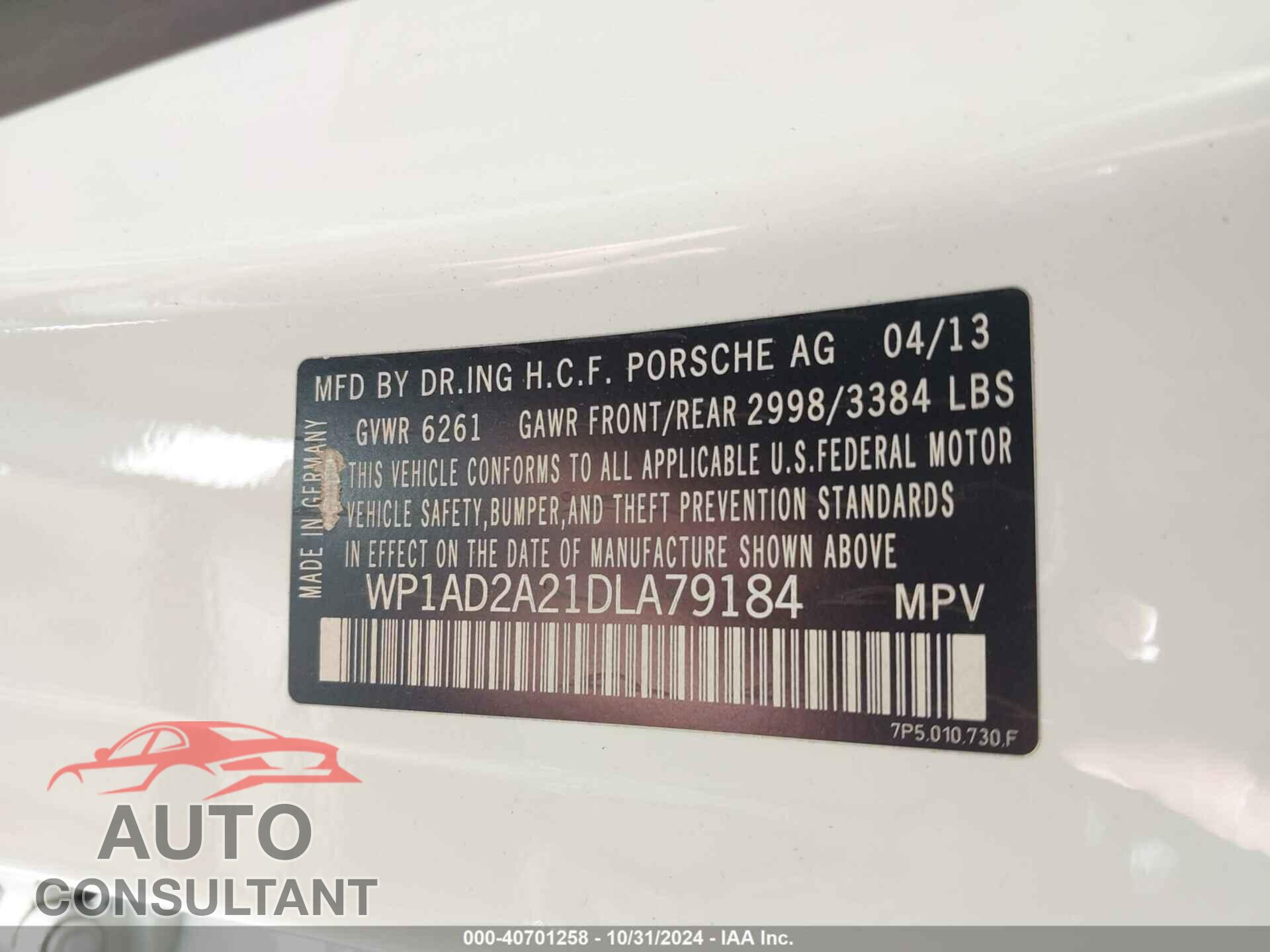 PORSCHE CAYENNE 2013 - WP1AD2A21DLA79184