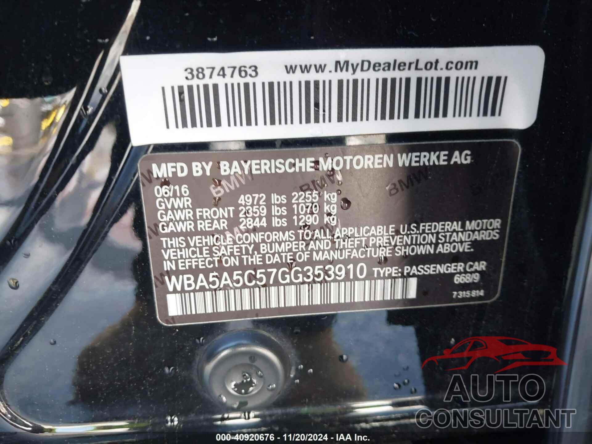 BMW 528I 2016 - WBA5A5C57GG353910