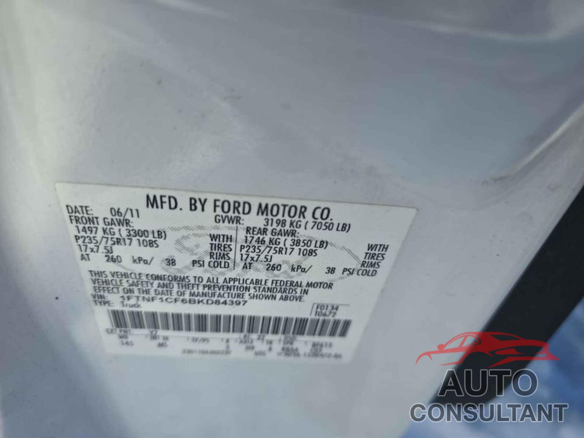 FORD F150 2011 - 1FTNF1CF6BKD84397