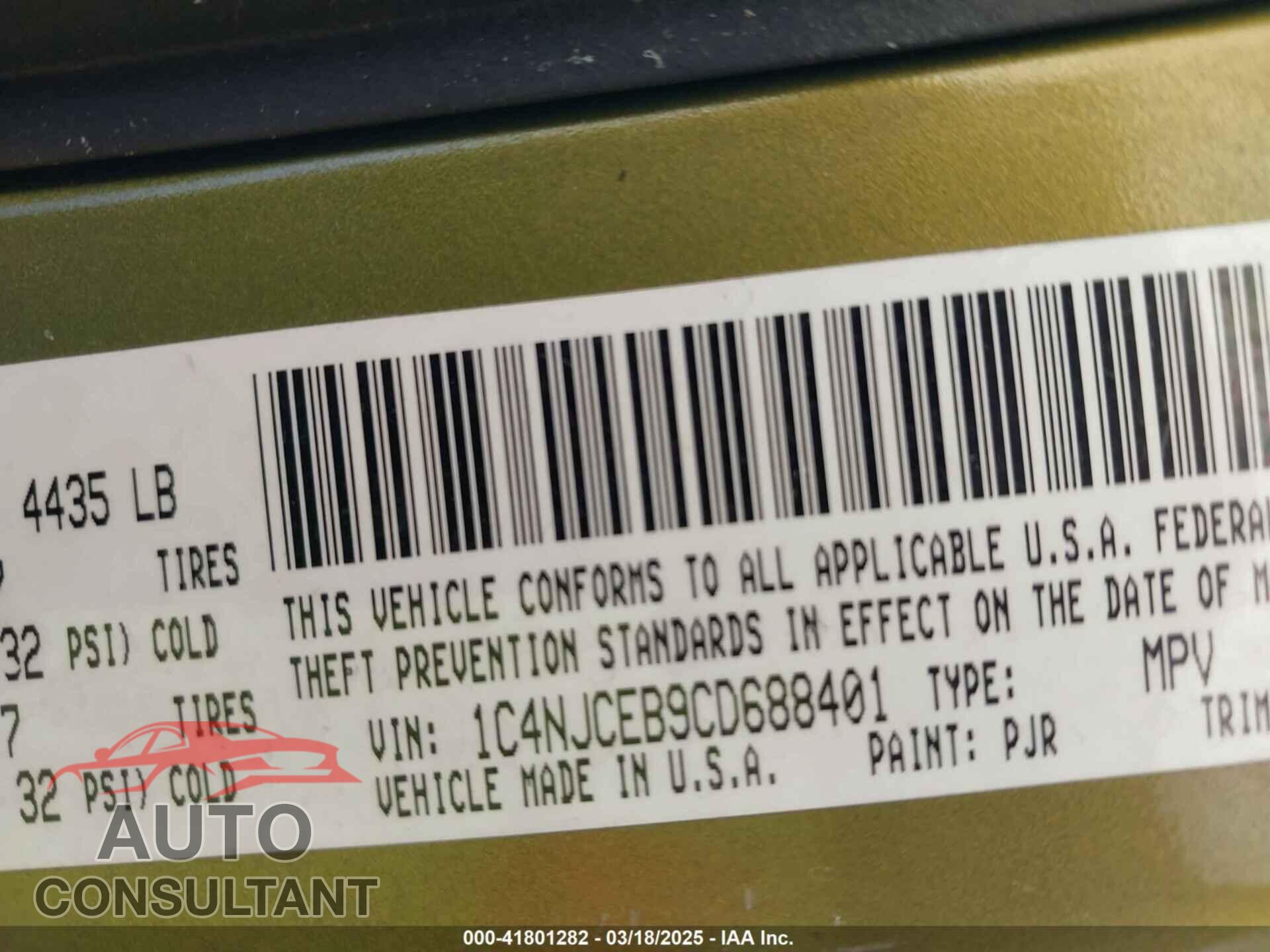 JEEP COMPASS 2012 - 1C4NJCEB9CD688401
