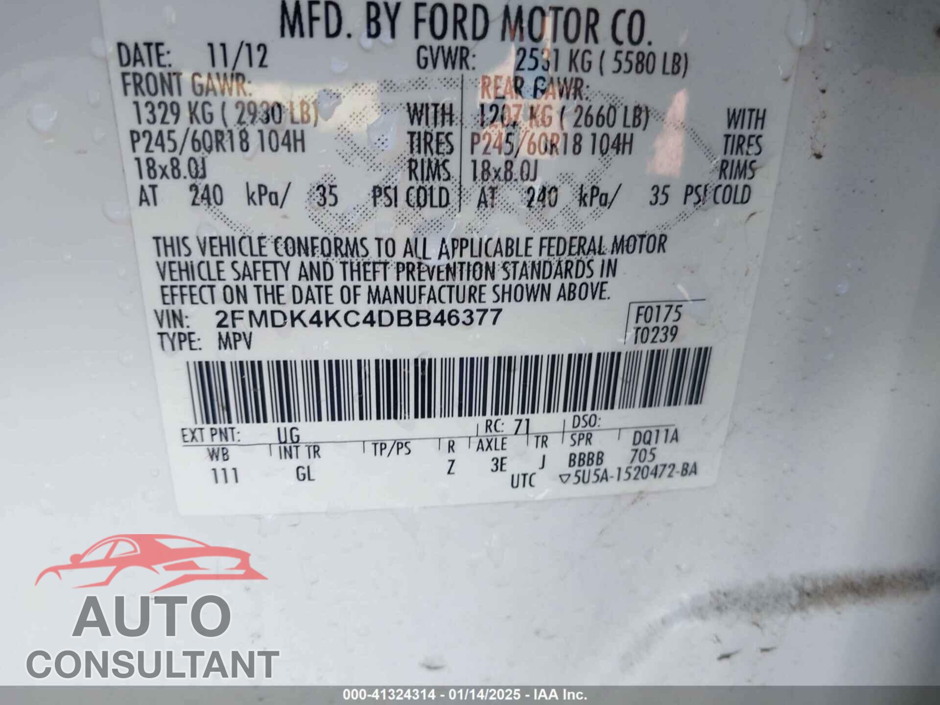 FORD EDGE 2013 - 2FMDK4KC4DBB46377