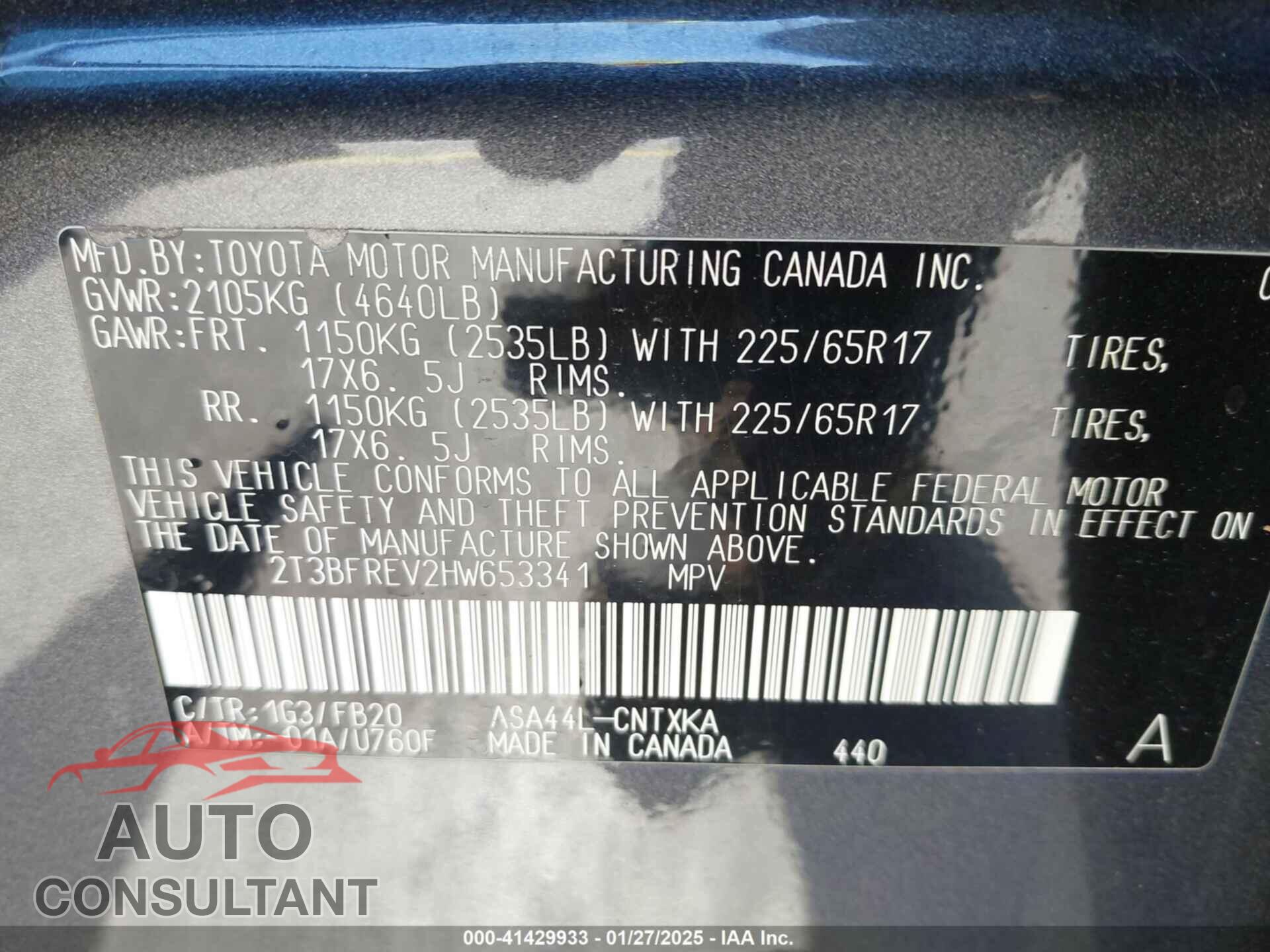 TOYOTA RAV4 2017 - 2T3BFREV2HW653341