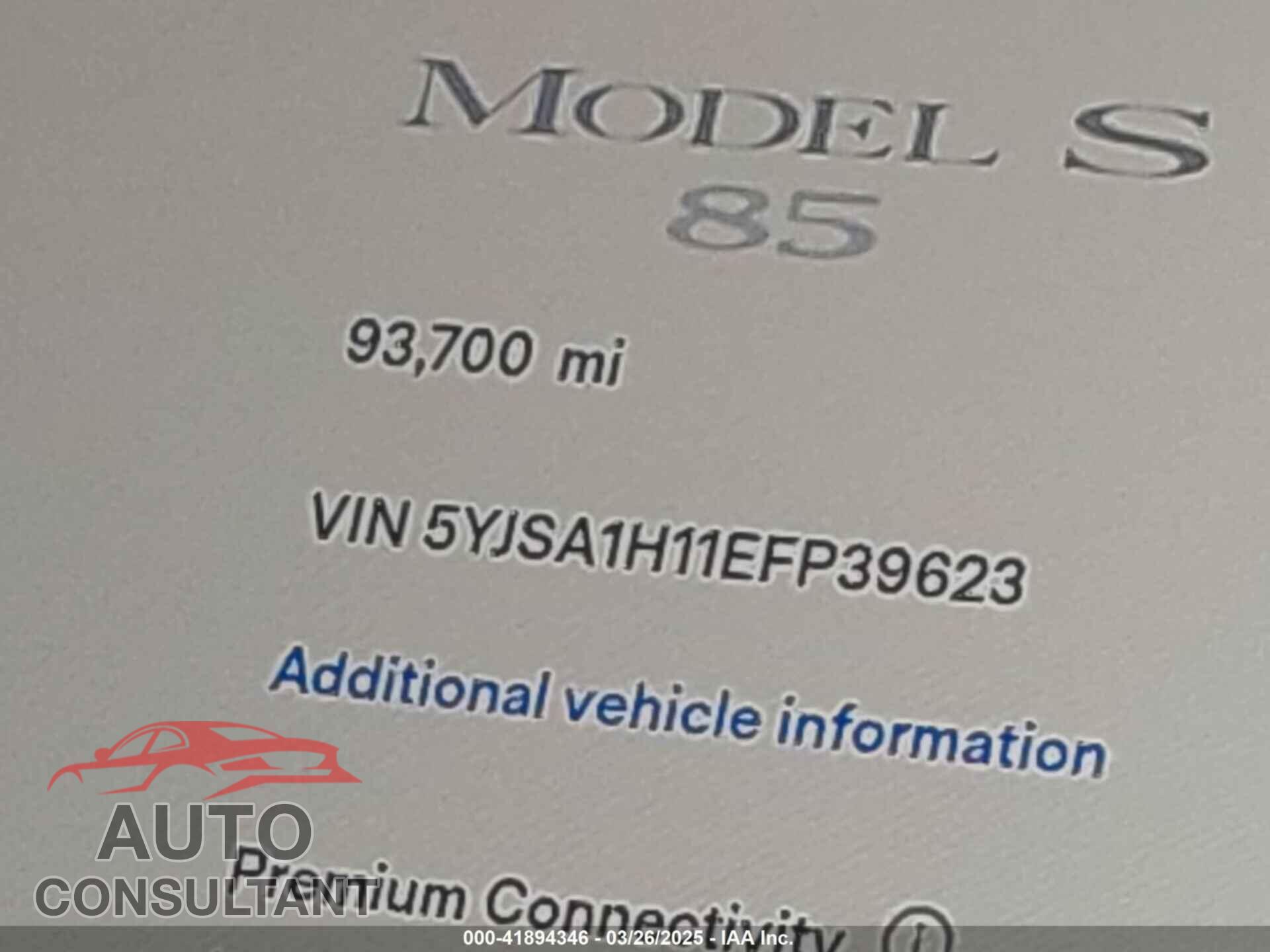TESLA MODEL S 2014 - 5YJSA1H11EFP39623