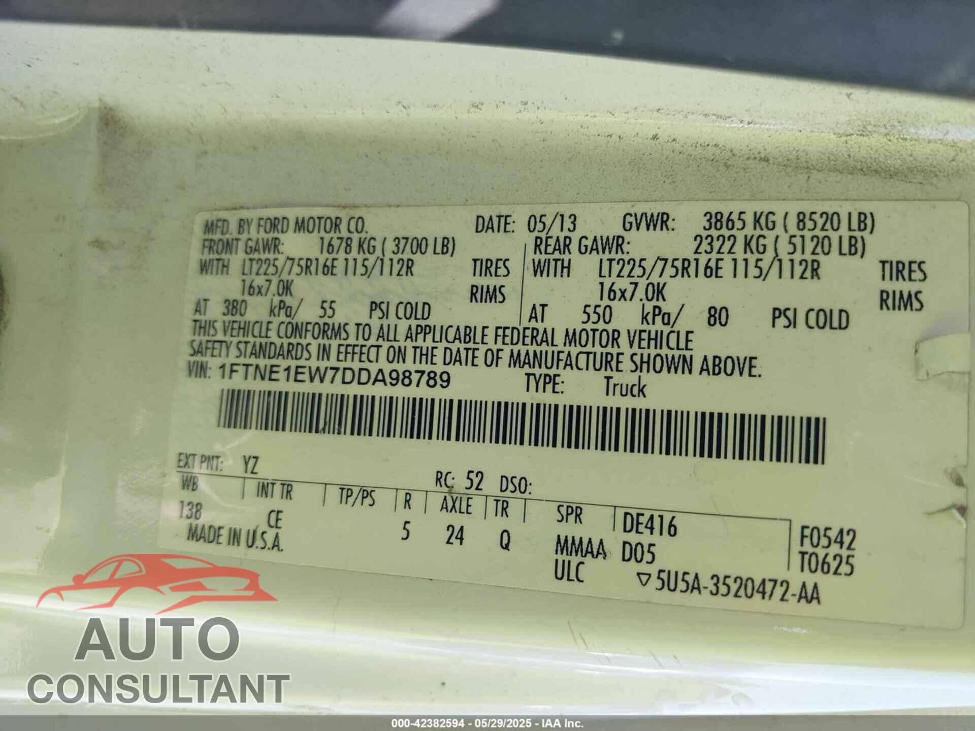 FORD E-150 2013 - 1FTNE1EW7DDA98789