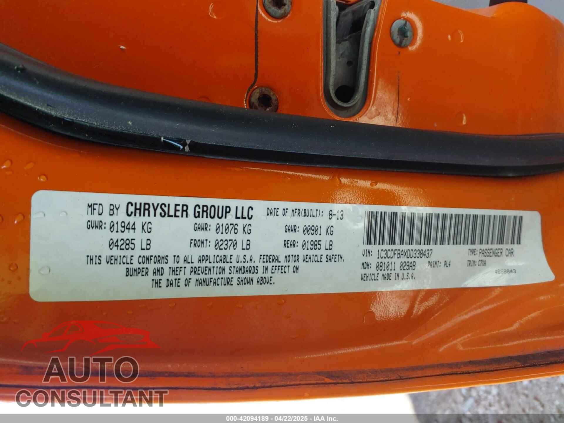 DODGE DART 2013 - 1C3CDFBAXDD338437