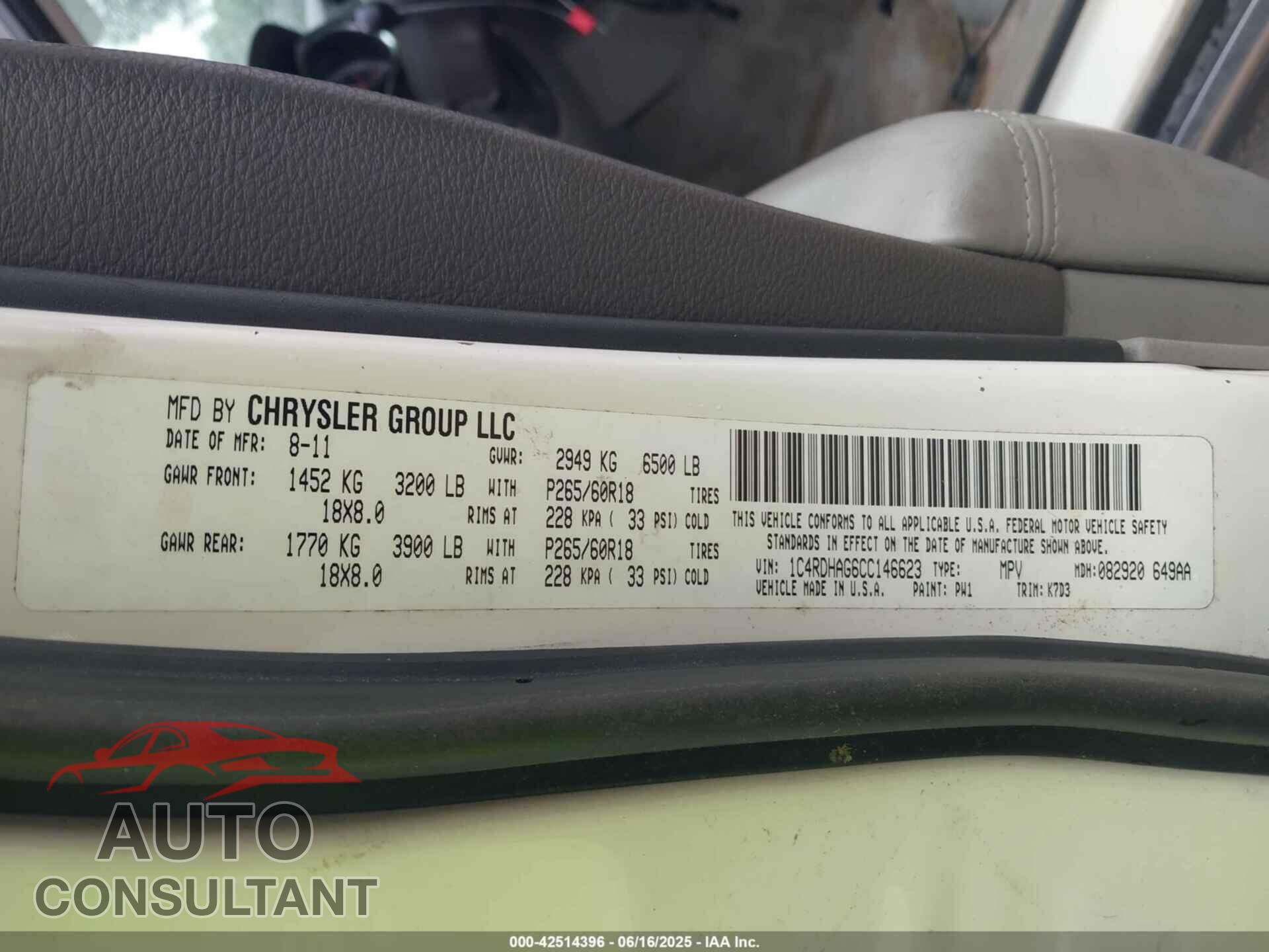 DODGE DURANGO 2012 - 1C4RDHAG6CC146623