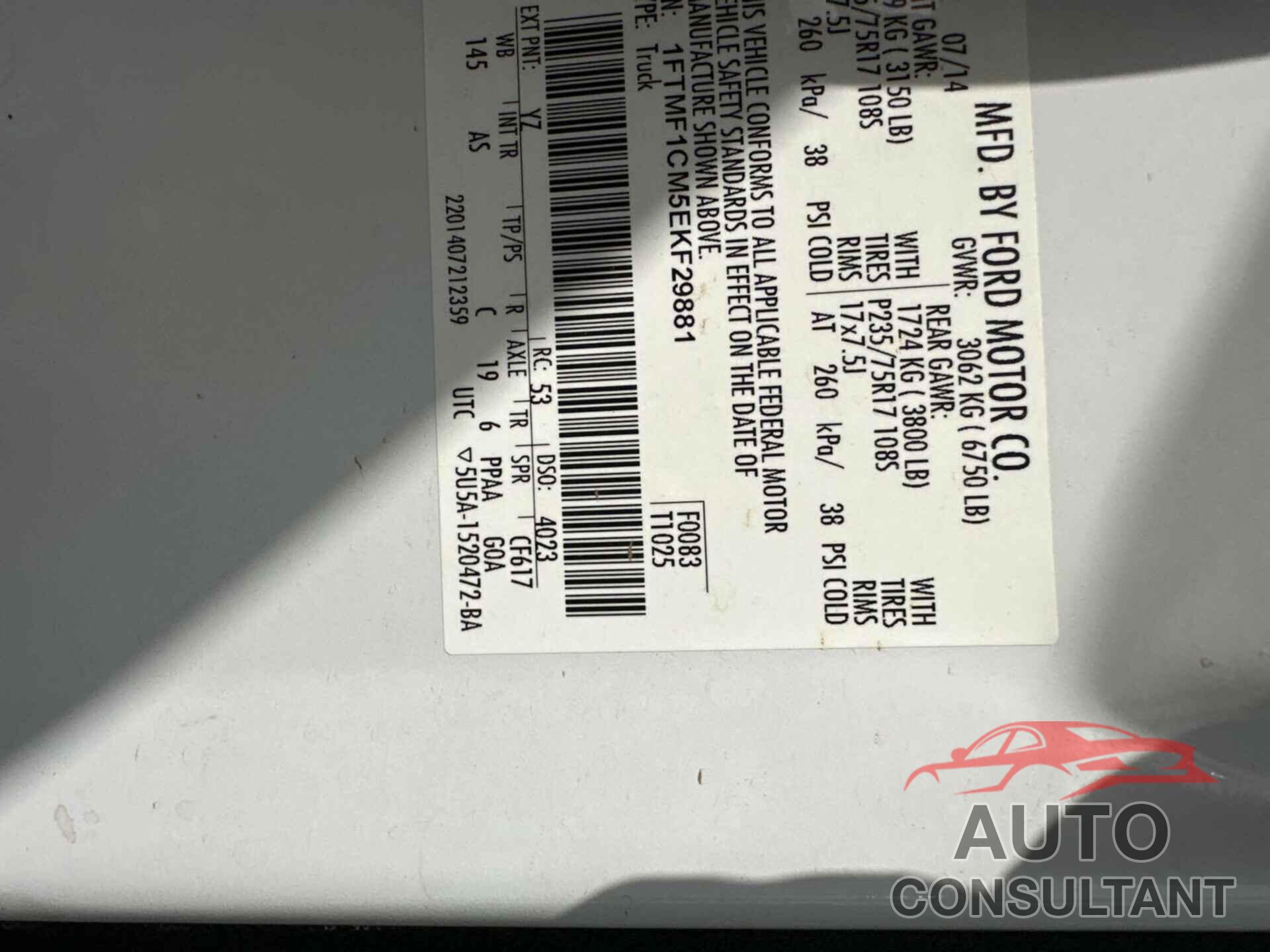 FORD F150 2014 - 1FTMF1CM5EKF29881