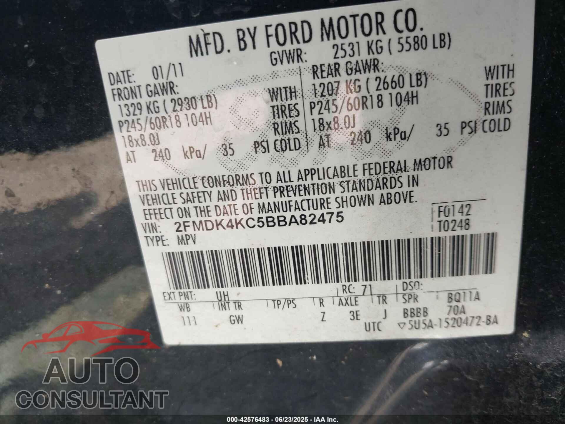 FORD EDGE 2011 - 2FMDK4KC5BBA82475