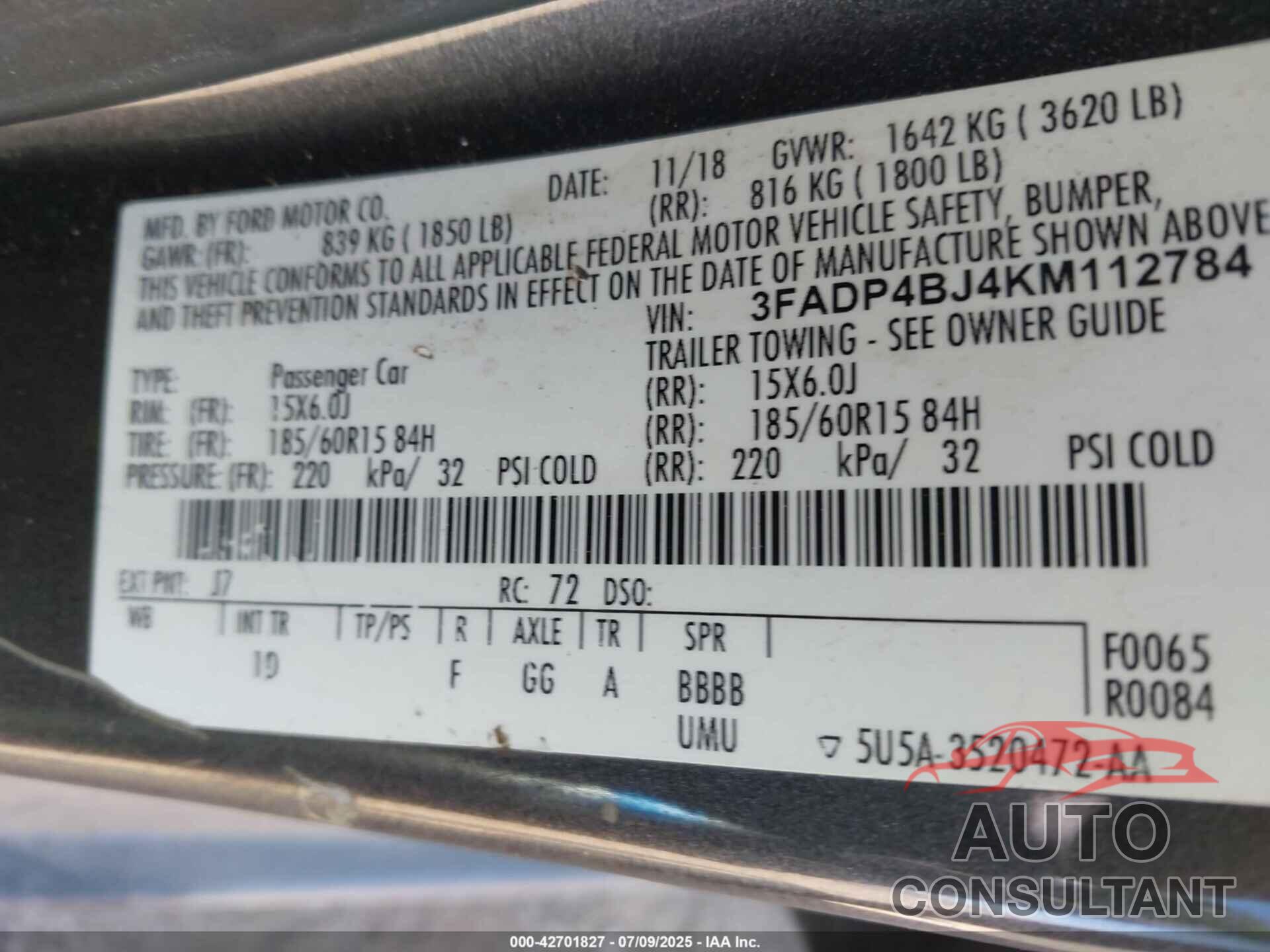 FORD FIESTA 2019 - 3FADP4BJ4KM112784