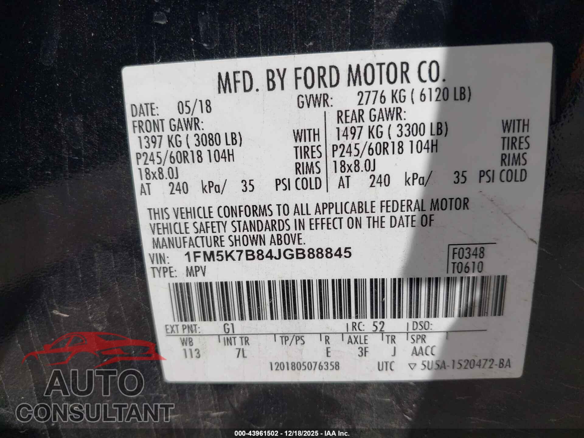 FORD EXPLORER 2018 - 1FM5K7B84JGB88845