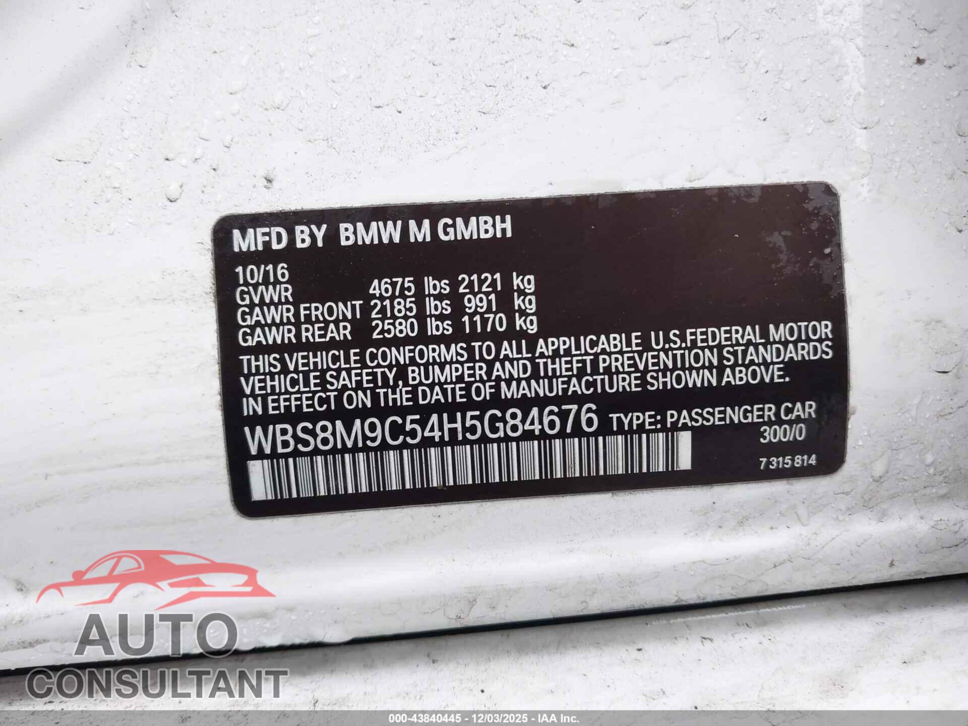 BMW M3 2017 - WBS8M9C54H5G84676