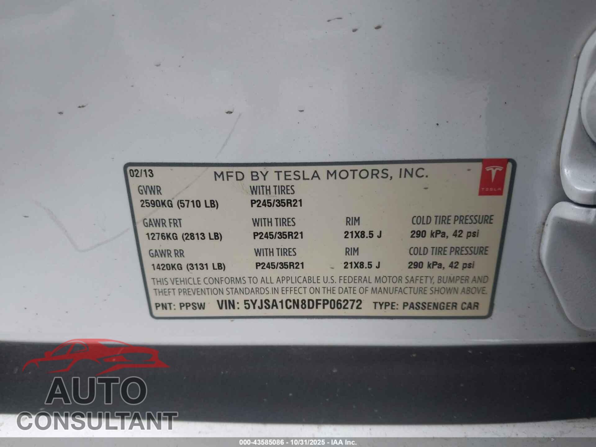 TESLA MODEL S 2013 - 5YJSA1CN8DFP06272