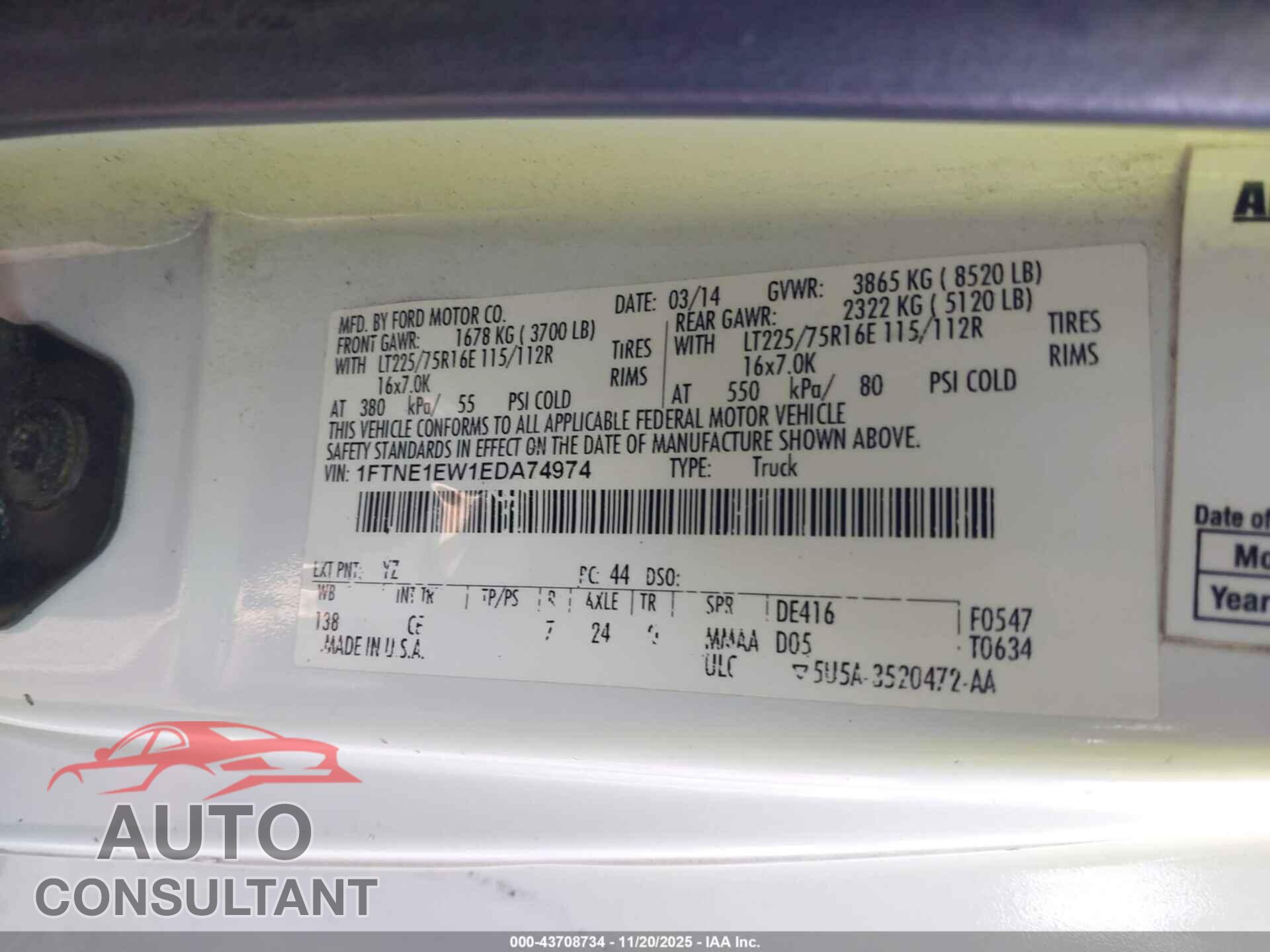 FORD E-150 2014 - 1FTNE1EW1EDA74974