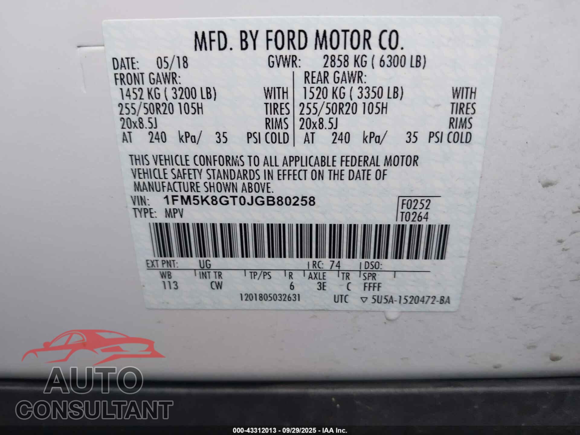 FORD EXPLORER 2018 - 1FM5K8GT0JGB80258