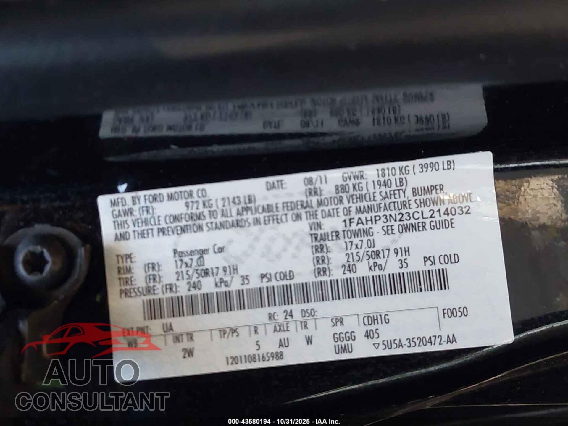 FORD FOCUS 2012 - 1FAHP3N23CL214032