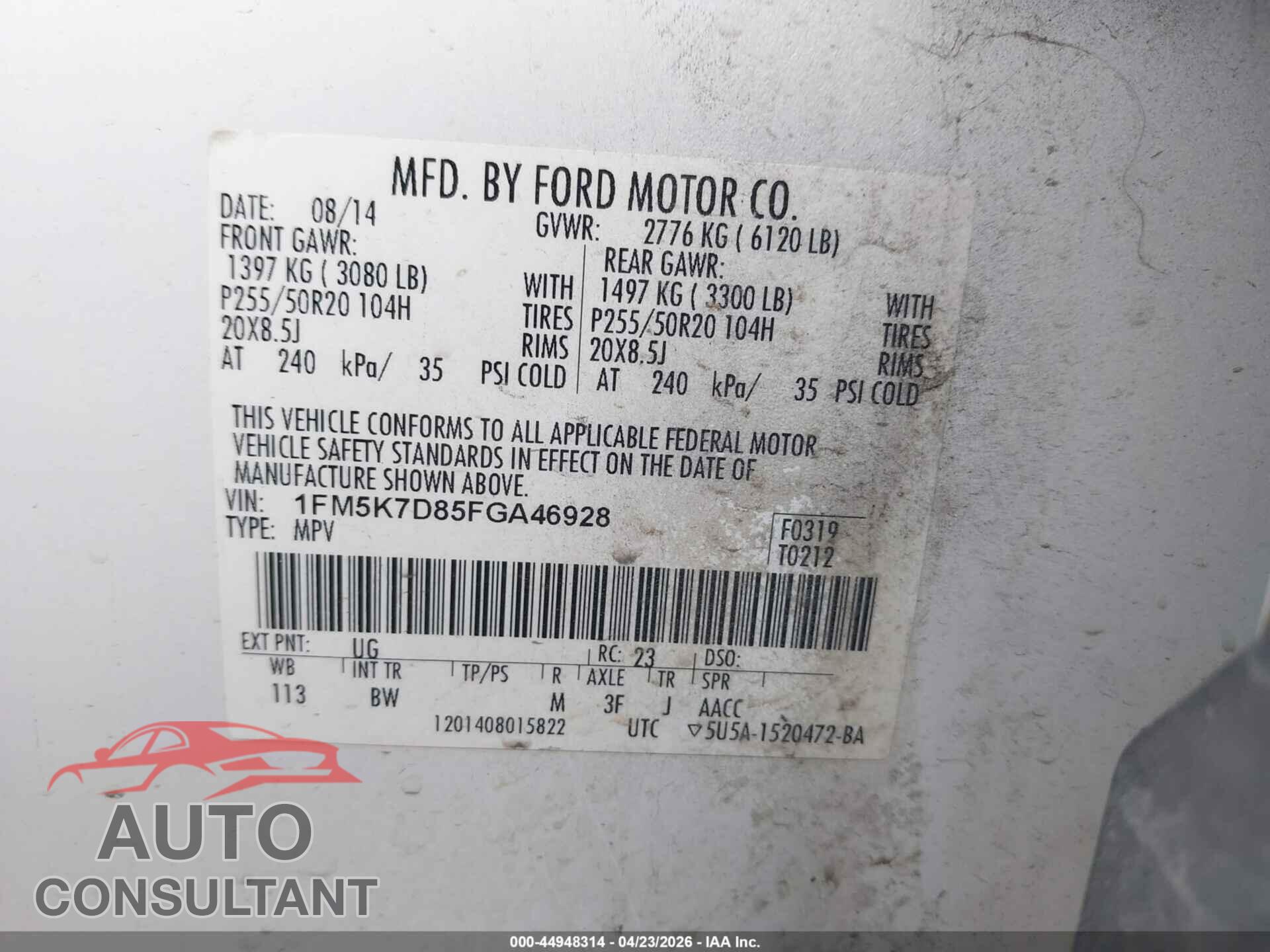 FORD EXPLORER 2015 - 1FM5K7D85FGA46928
