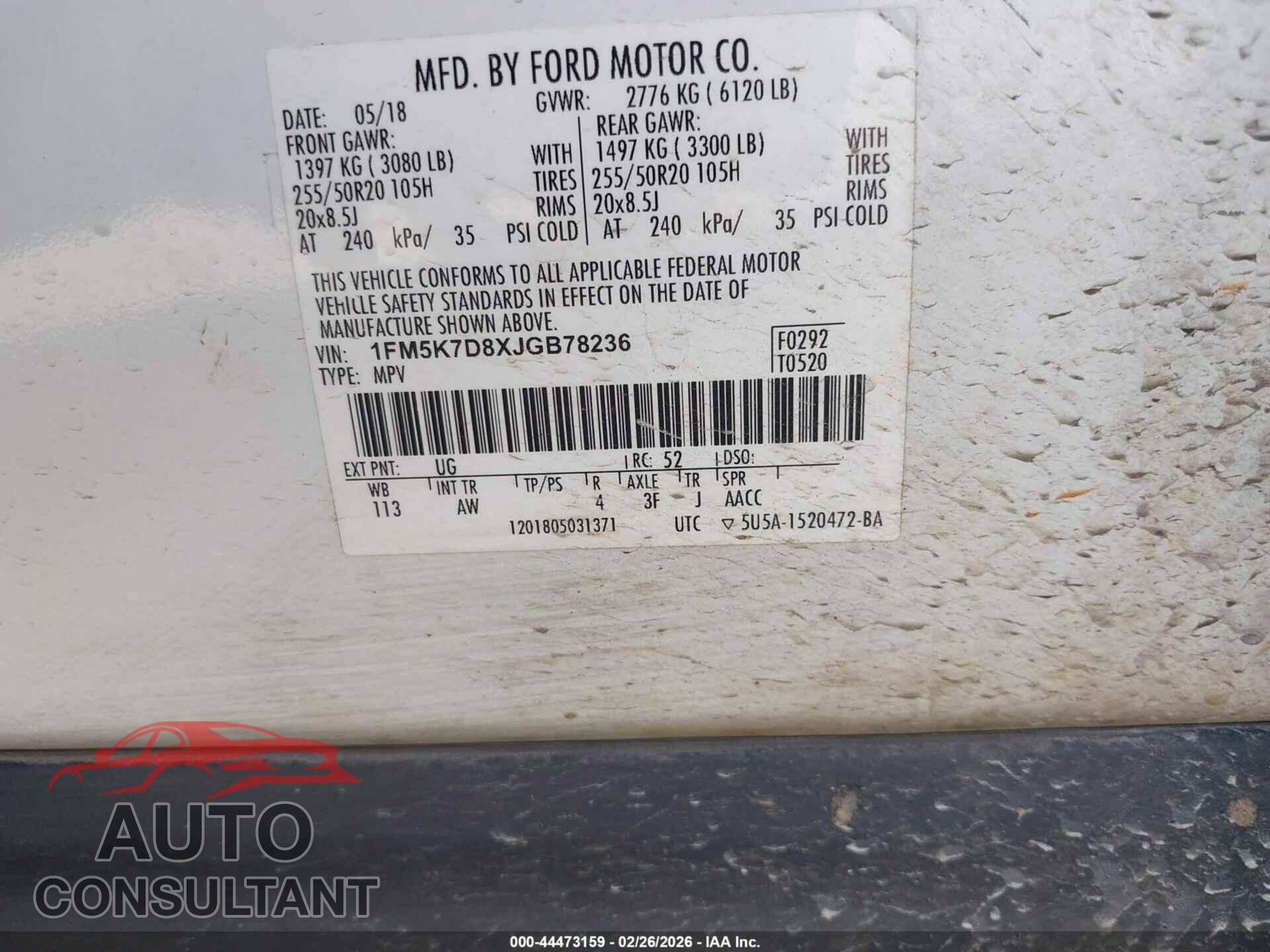 FORD EXPLORER 2018 - 1FM5K7D8XJGB78236