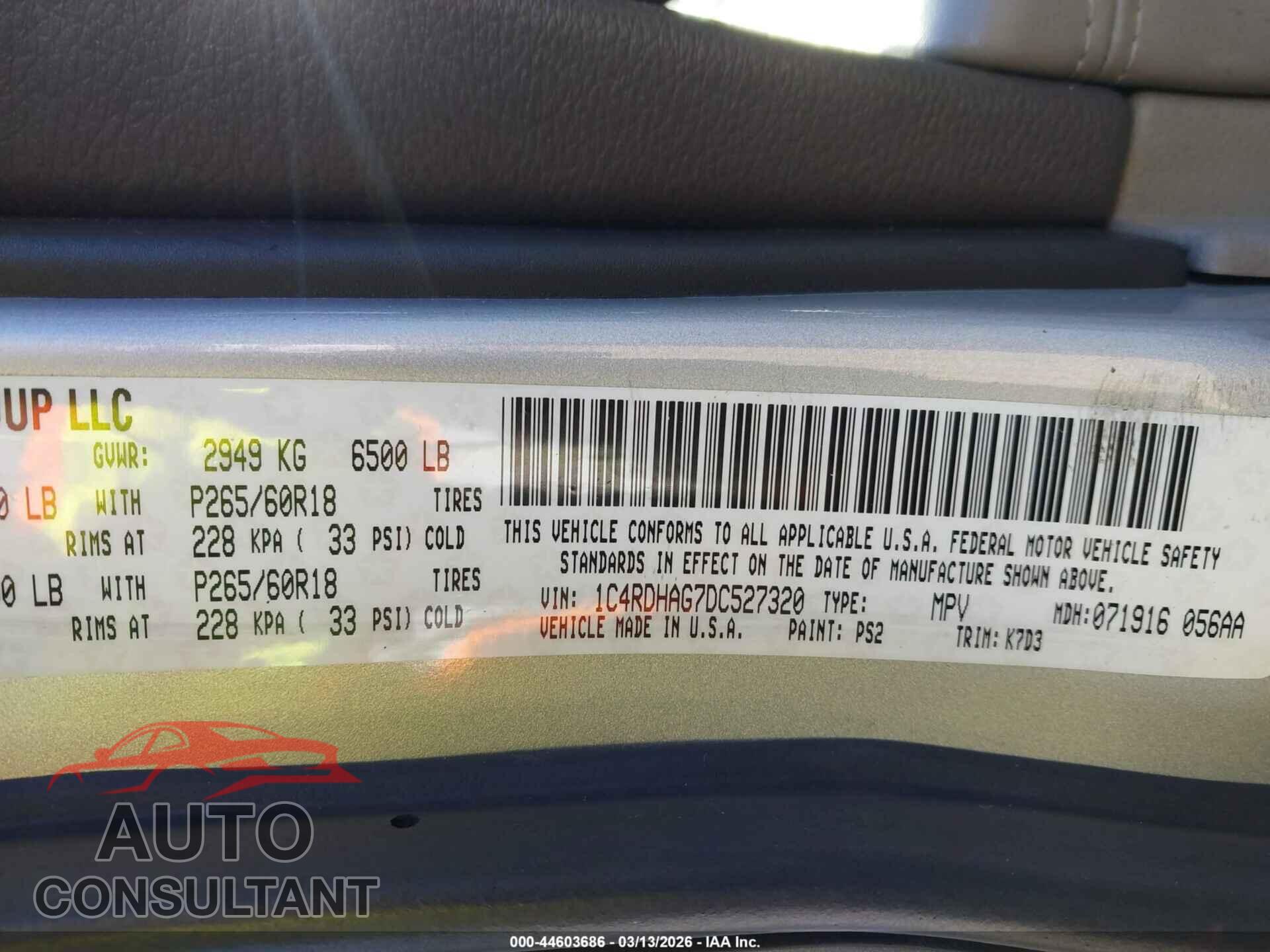 DODGE DURANGO 2013 - 1C4RDHAG7DC527320