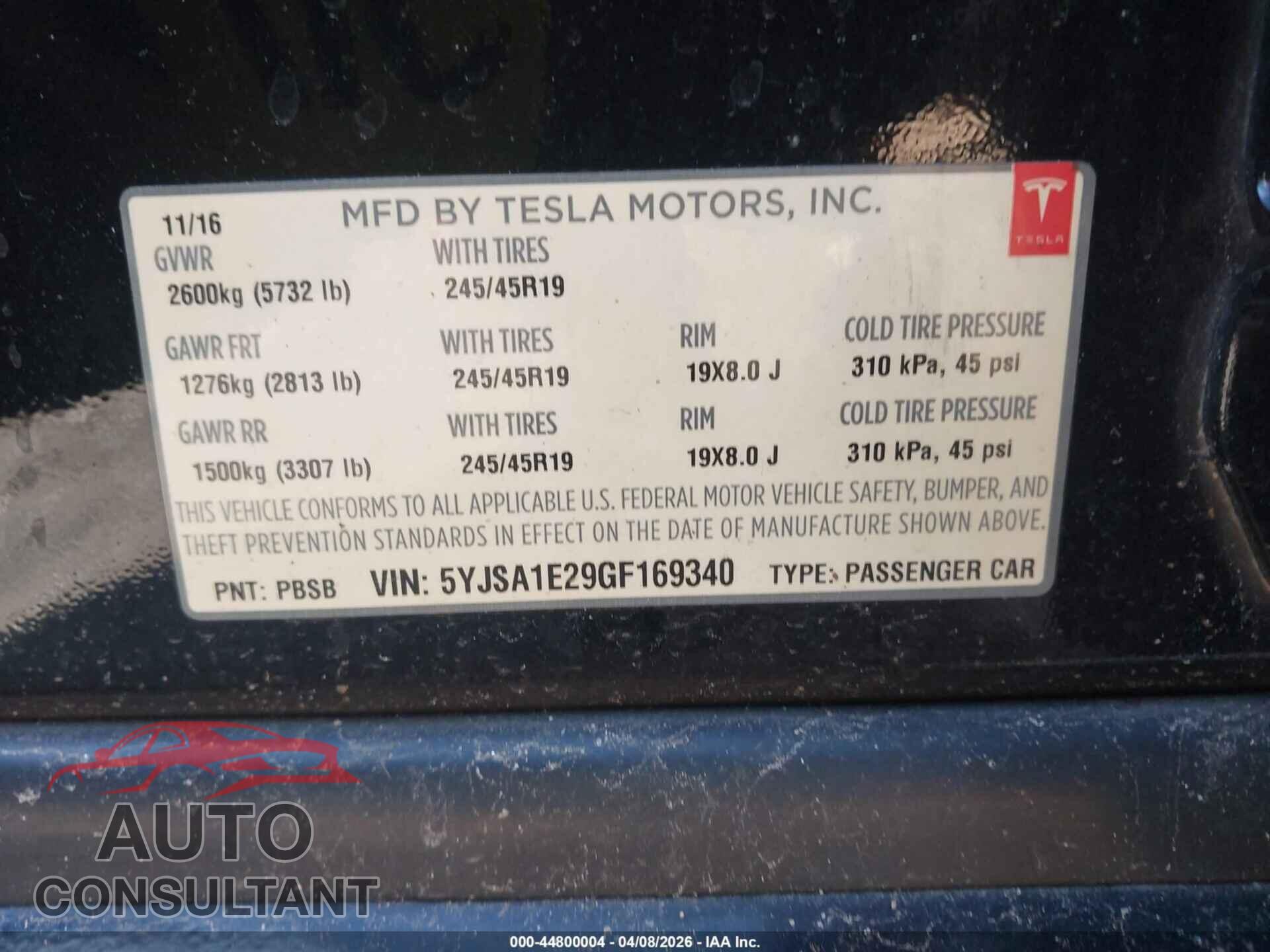 TESLA MODEL S 2016 - 5YJSA1E29GF169340