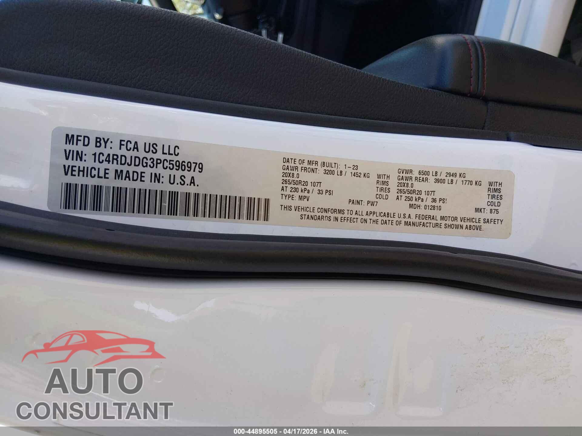 DODGE DURANGO 2023 - 1C4RDJDG3PC596979