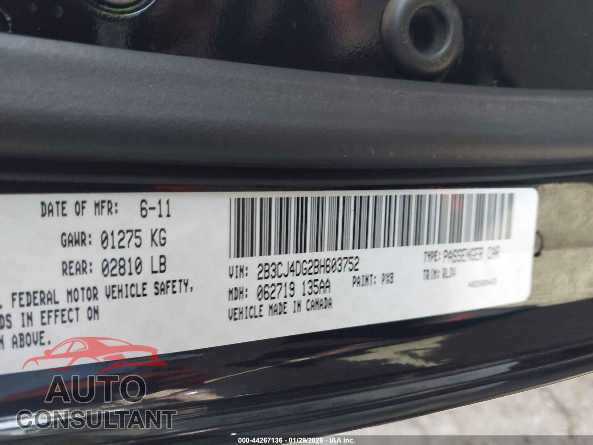 DODGE CHALLENGER 2011 - 2B3CJ4DG2BH603752
