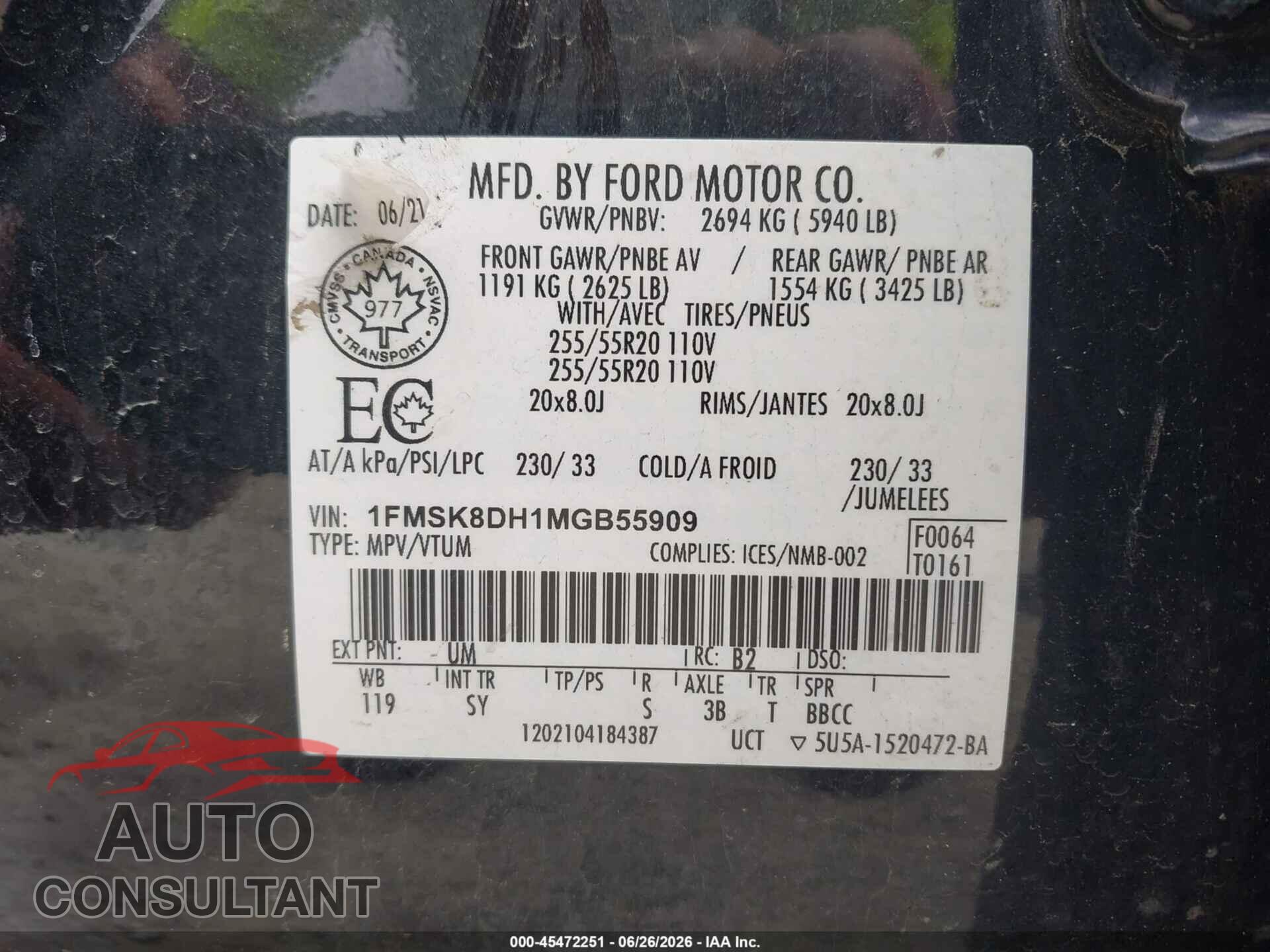 FORD EXPLORER 2021 - 1FMSK8DH1MGB55909