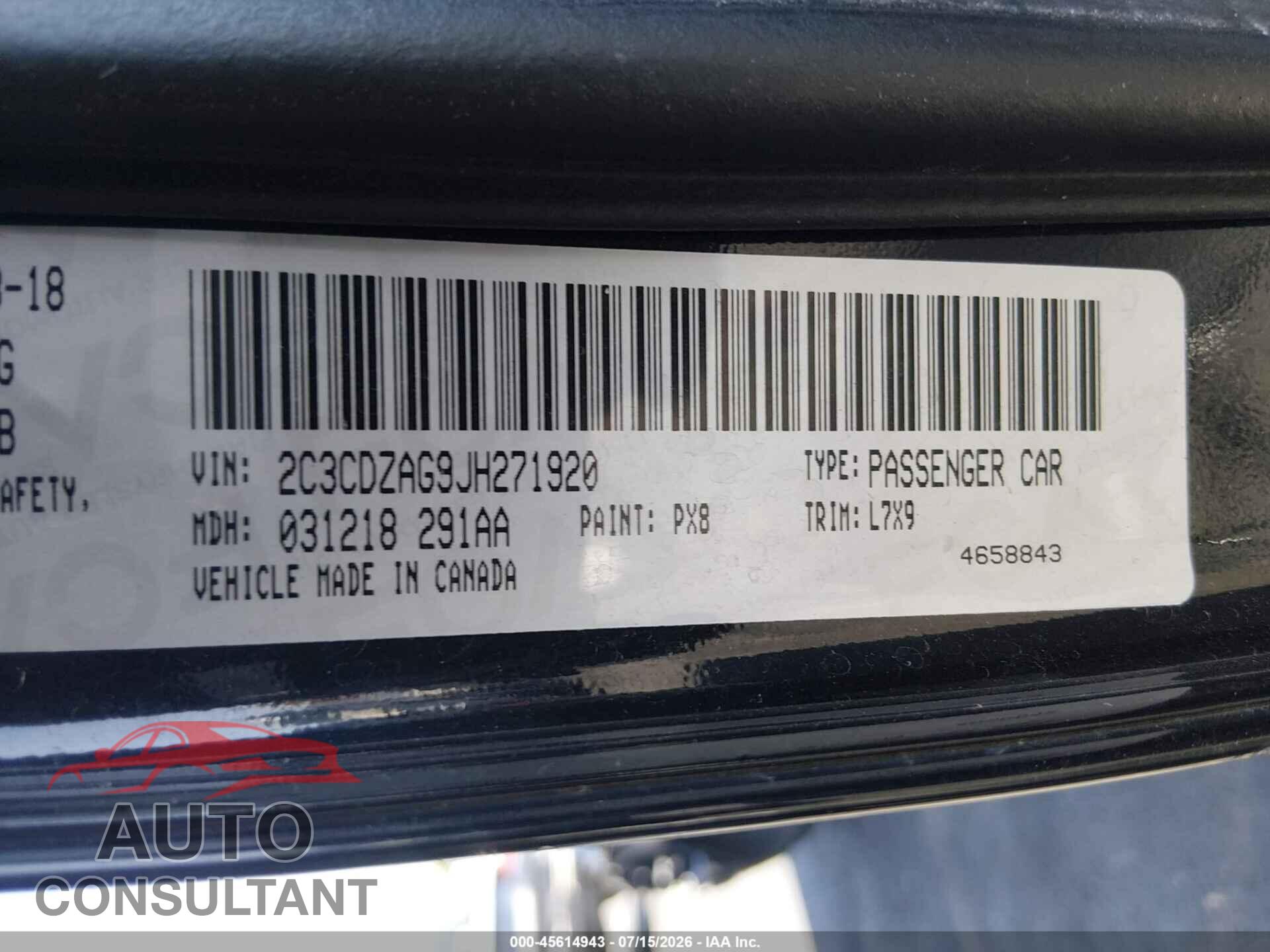 DODGE CHALLENGER 2018 - 2C3CDZAG9JH271920