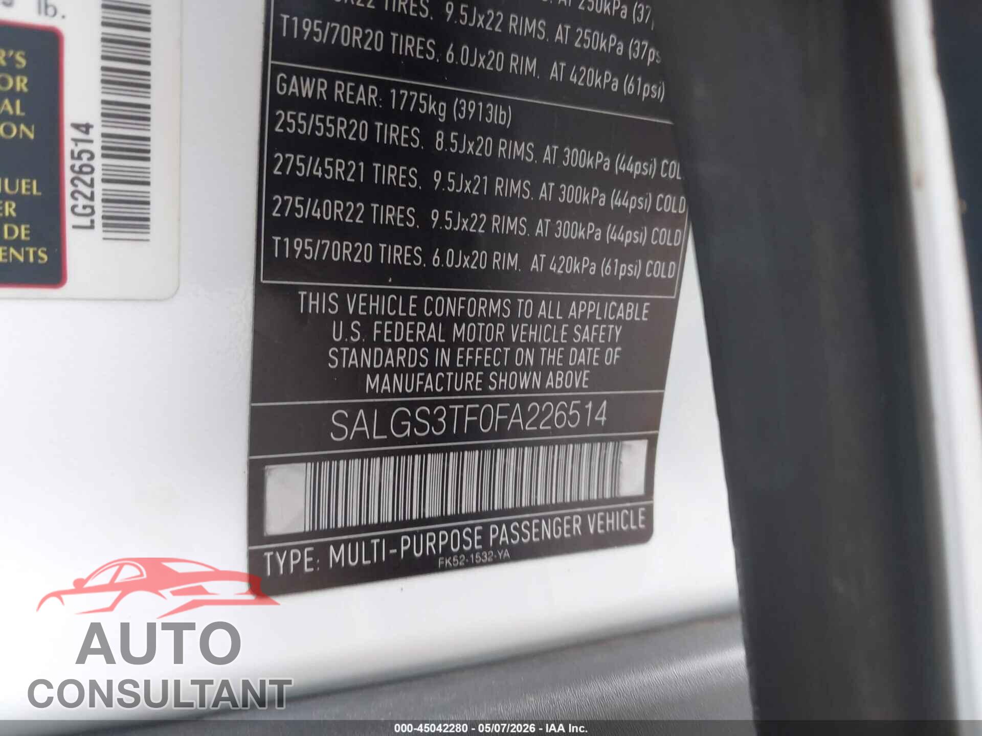 LAND ROVER RANGE ROVER 2015 - SALGS3TF0FA226514