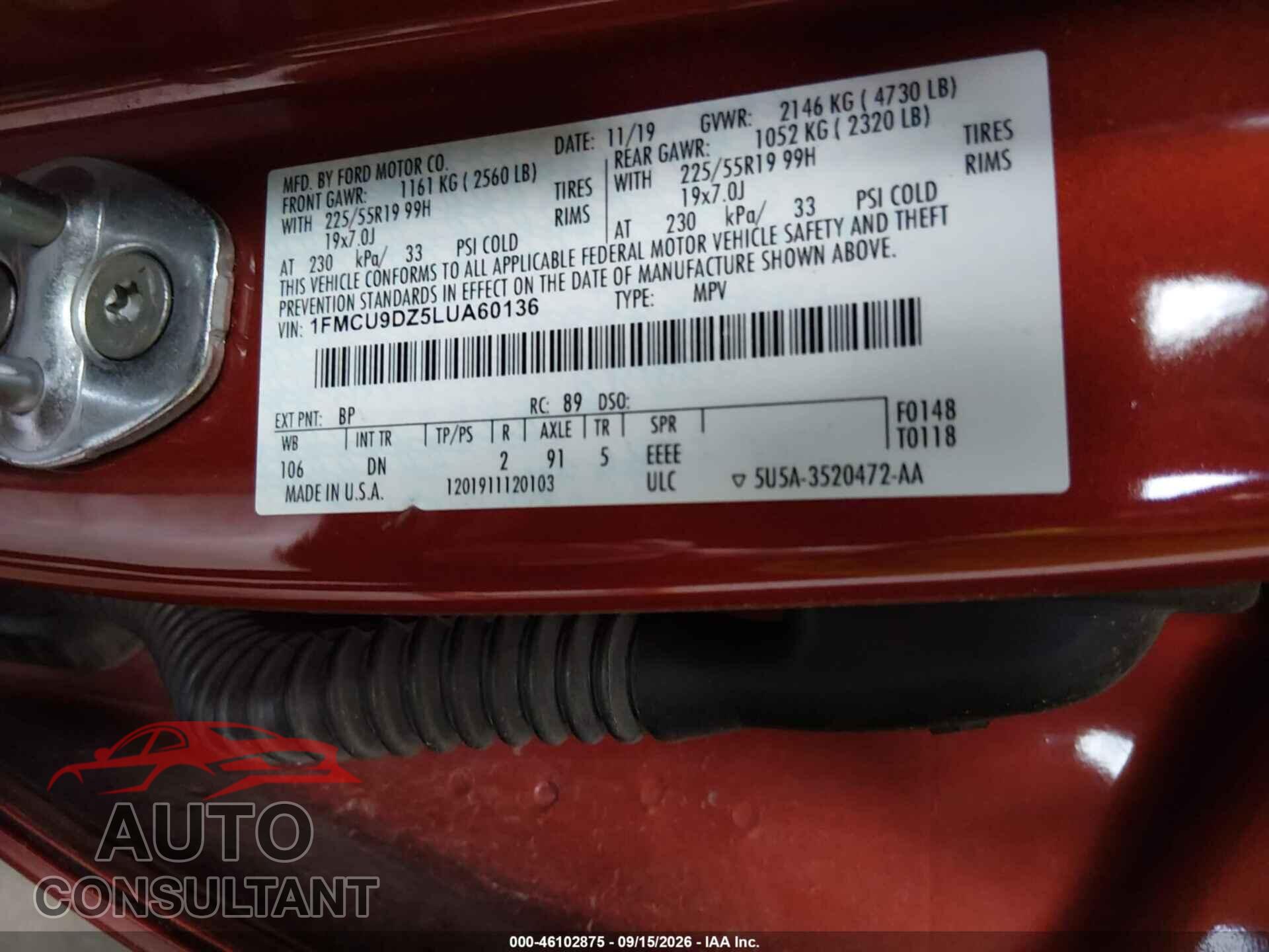 FORD ESCAPE 2020 - 1FMCU9DZ5LUA60136