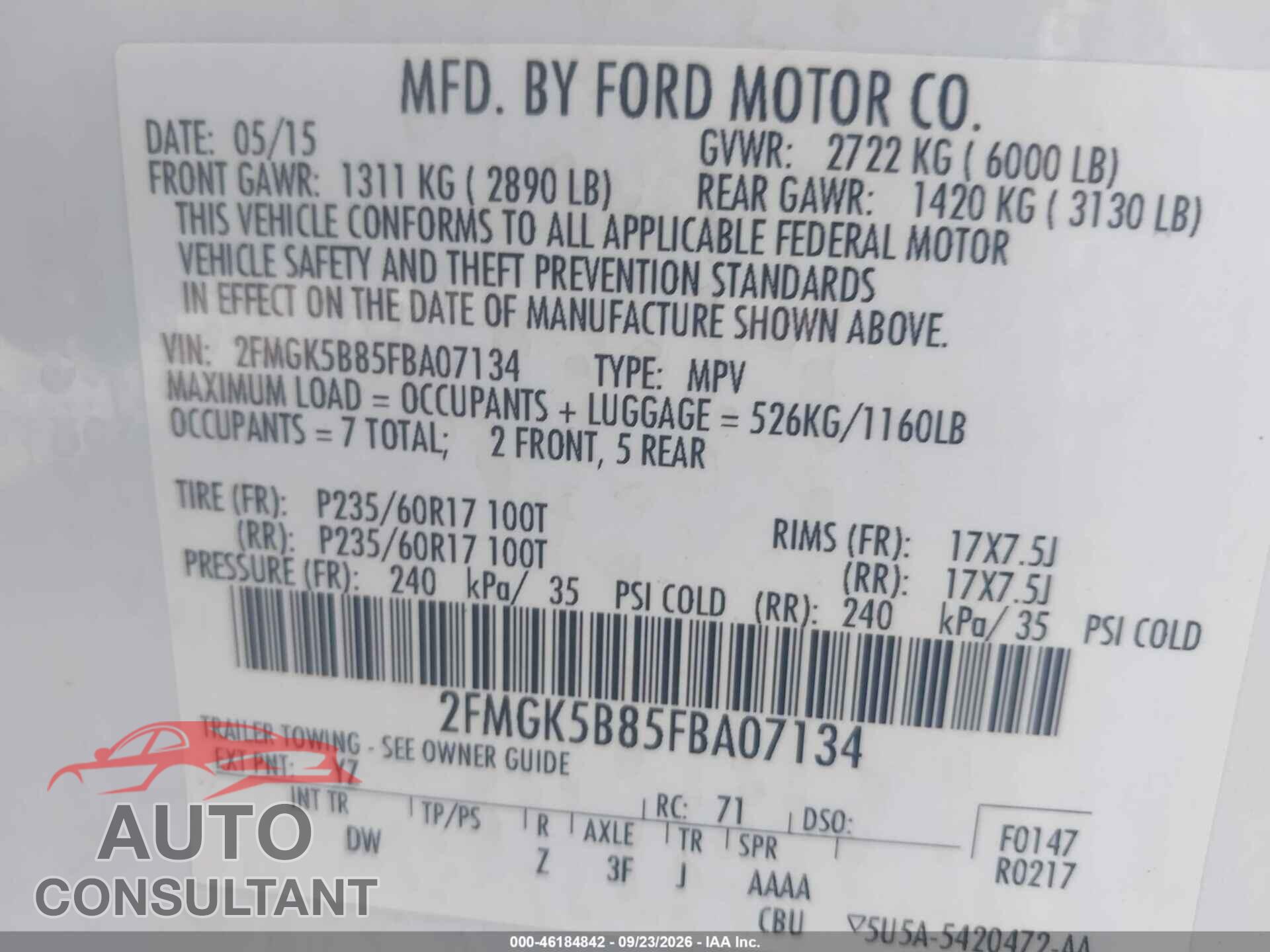 FORD FLEX 2015 - 2FMGK5B85FBA07134