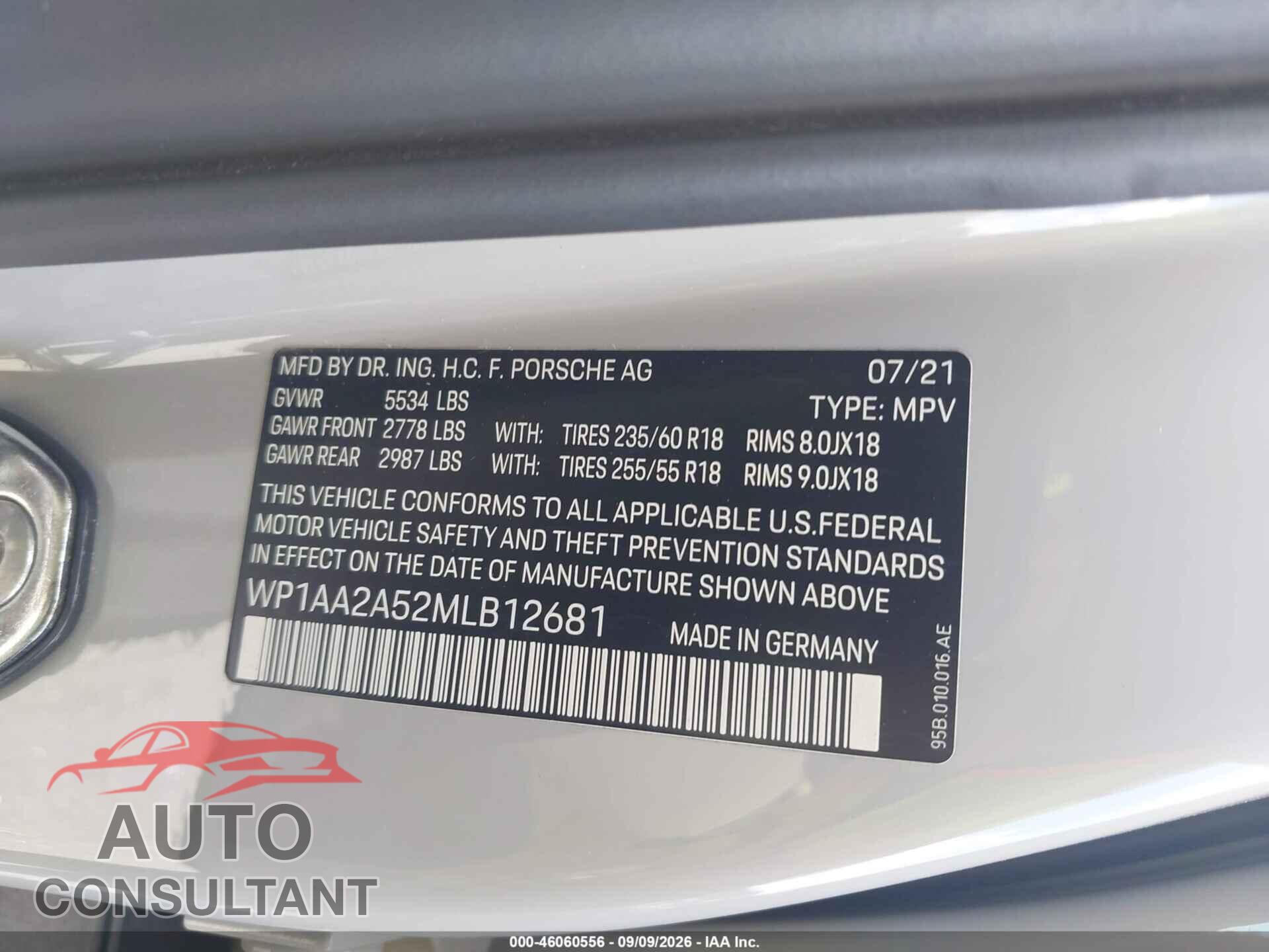 PORSCHE MACAN 2021 - WP1AA2A52MLB12681