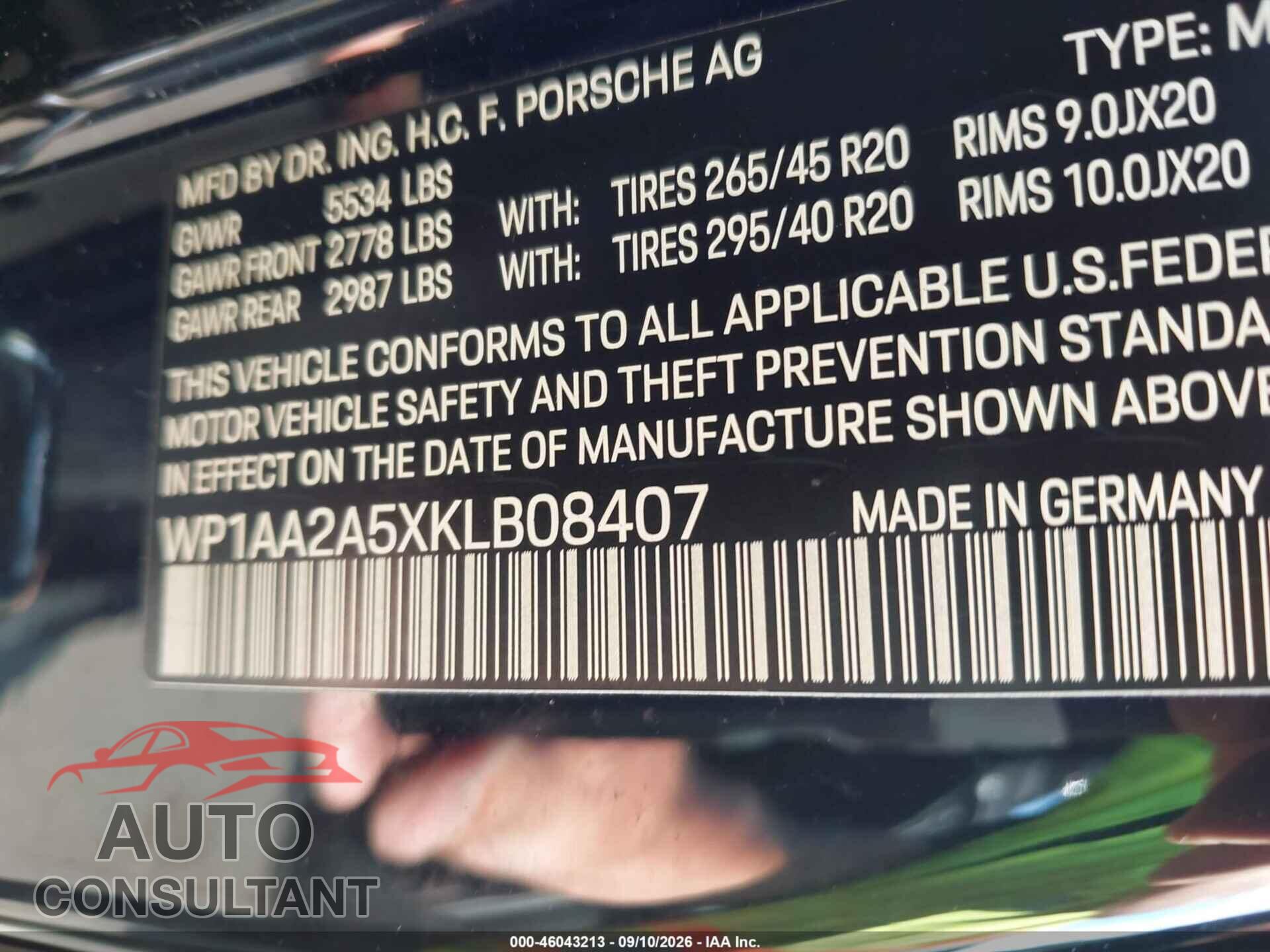 PORSCHE MACAN 2019 - WP1AA2A5XKLB08407