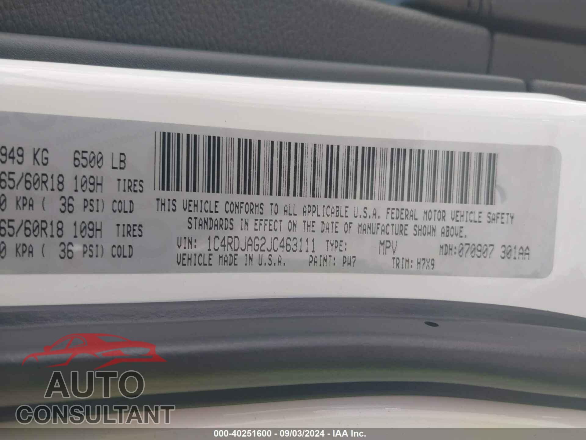 DODGE DURANGO 2018 - 1C4RDJAG2JC463111